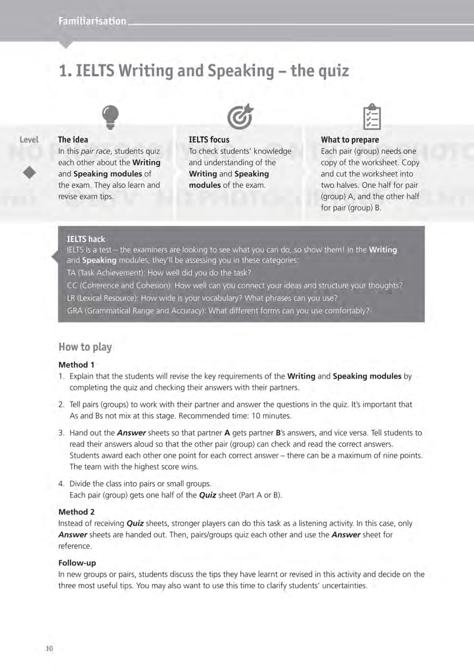 ielts games and activities - speaking and writing