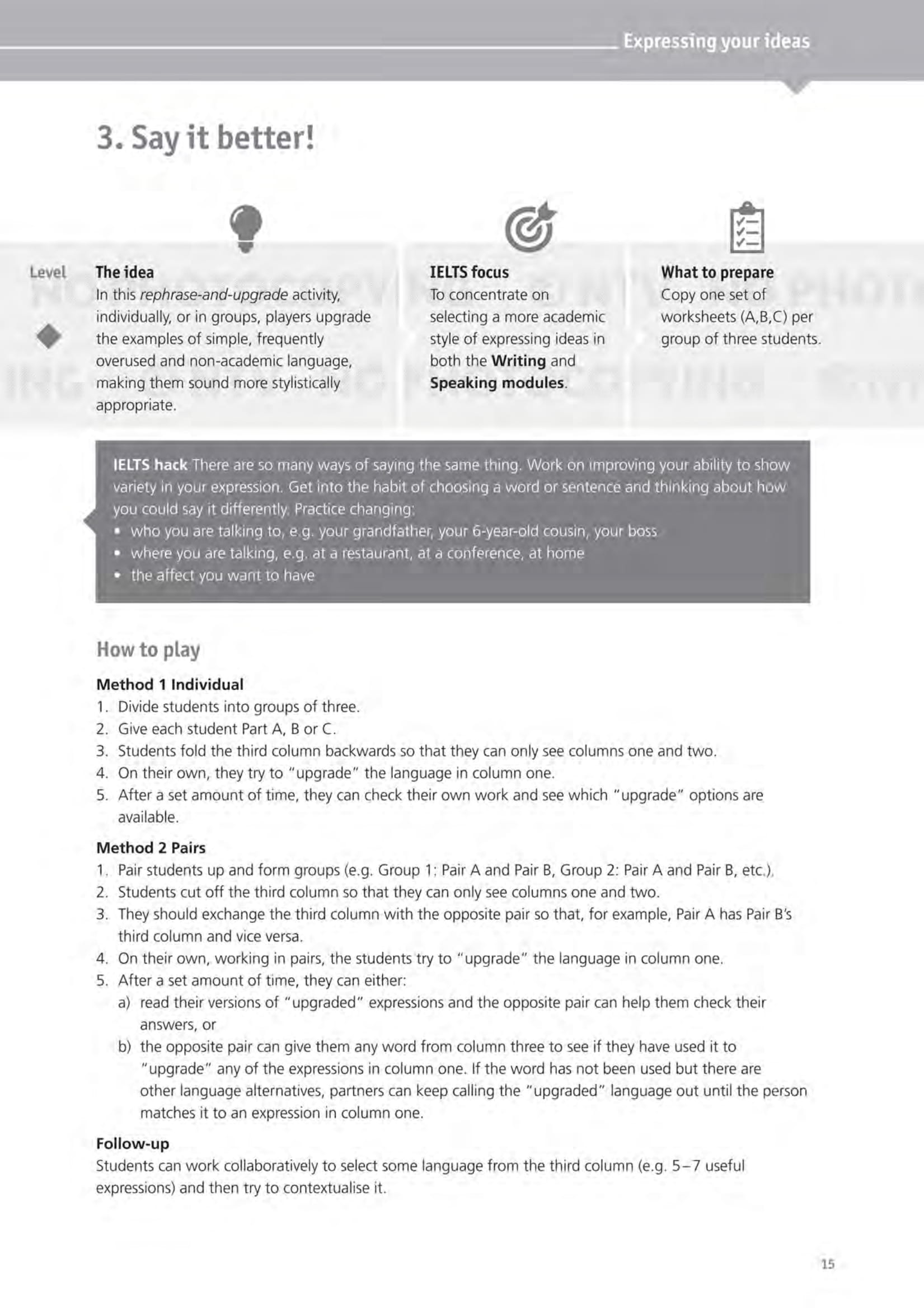 ielts games and activities - speaking and writing