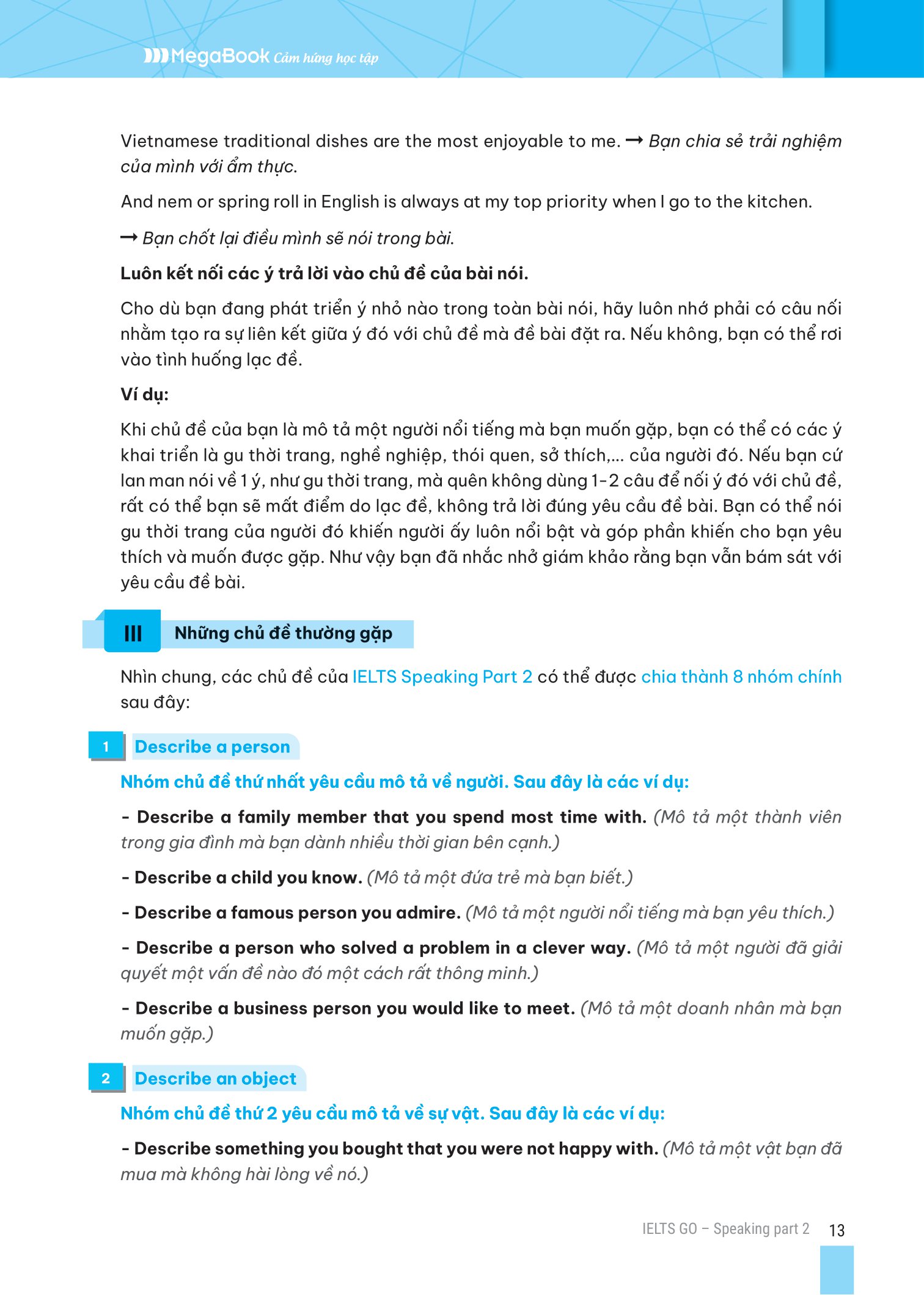 ielts go - speaking part 2 - ý tưởng hay để trả lời tất cả các câu hỏi