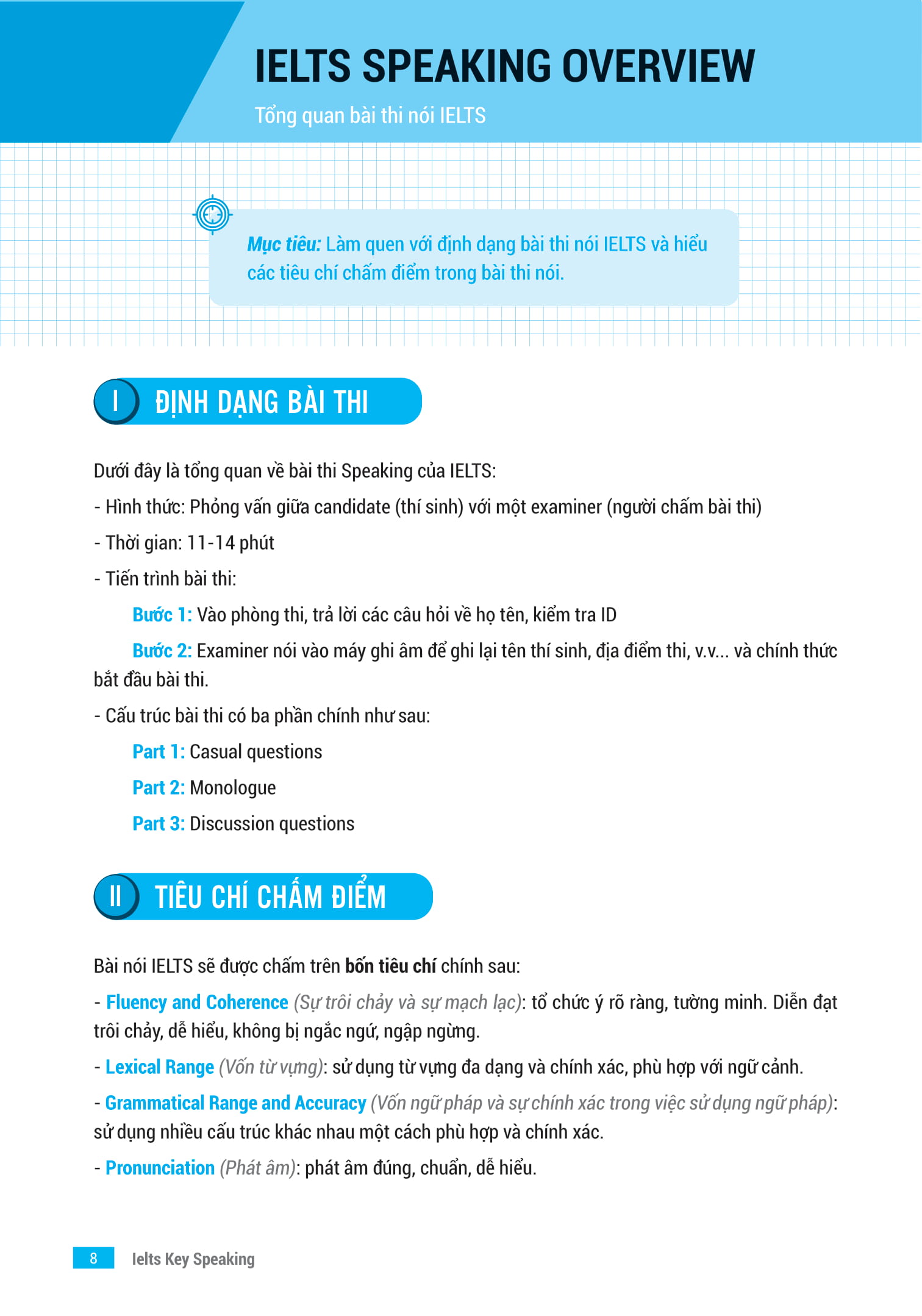 ielts key speaking - công thức học nhanh ielts - speaking part 1, 2, 3