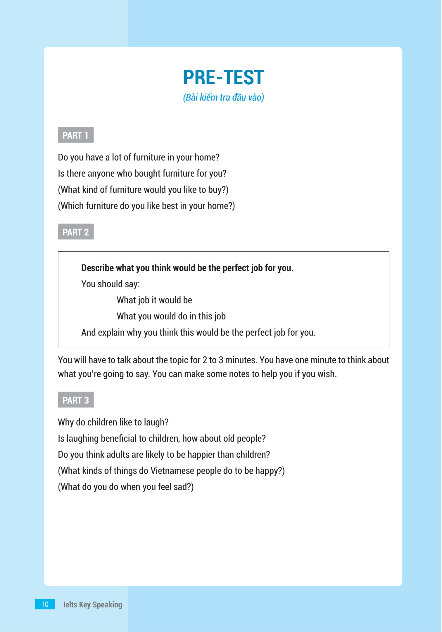 ielts key speaking - công thức học nhanh ielts - speaking part 1, 2, 3