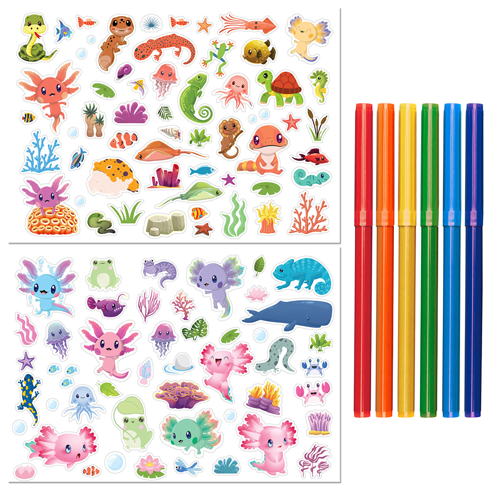 kaleidoscope colouring - axolotls and friends - colouring set with lapdesk