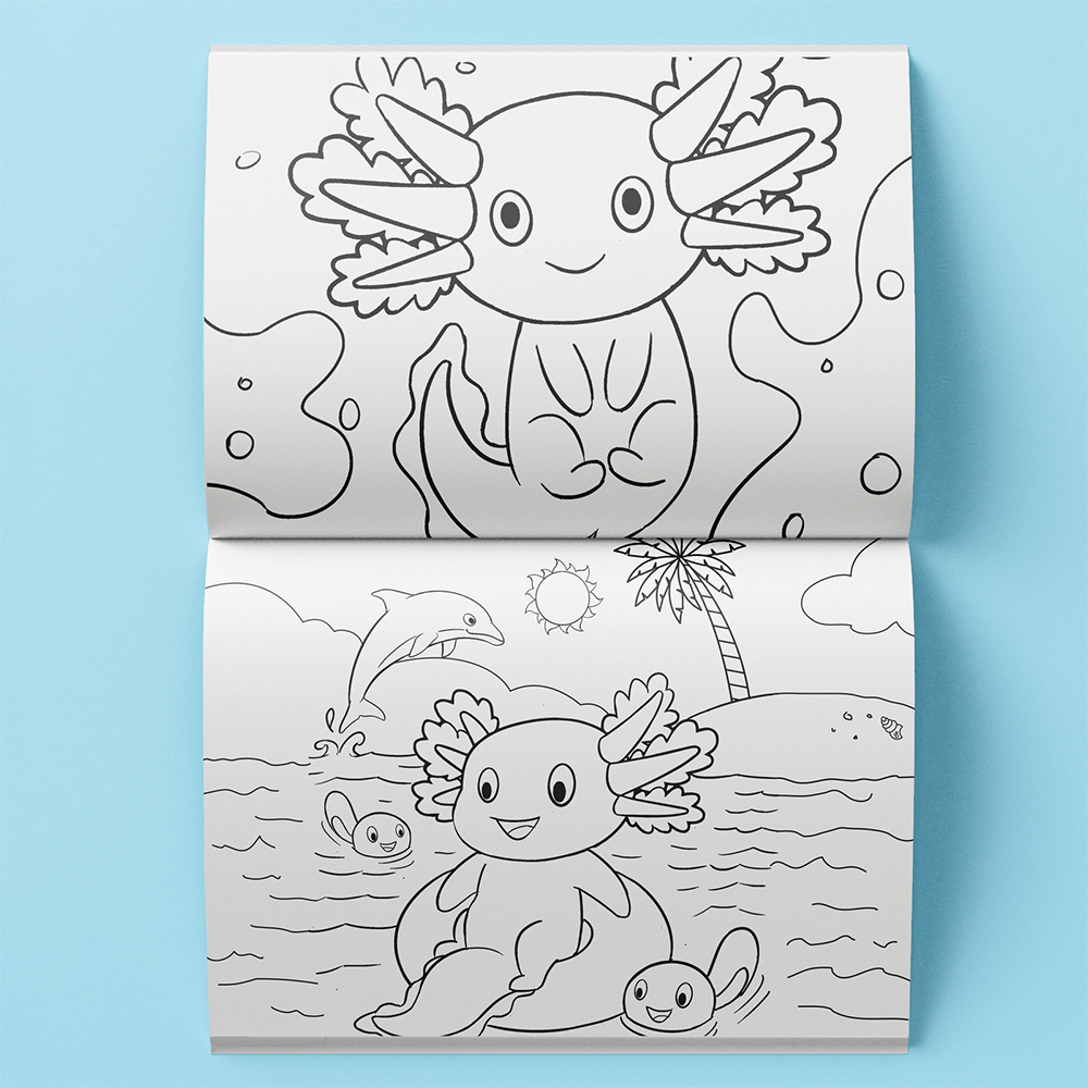 kaleidoscope colouring - axolotls and friends - colouring set with lapdesk