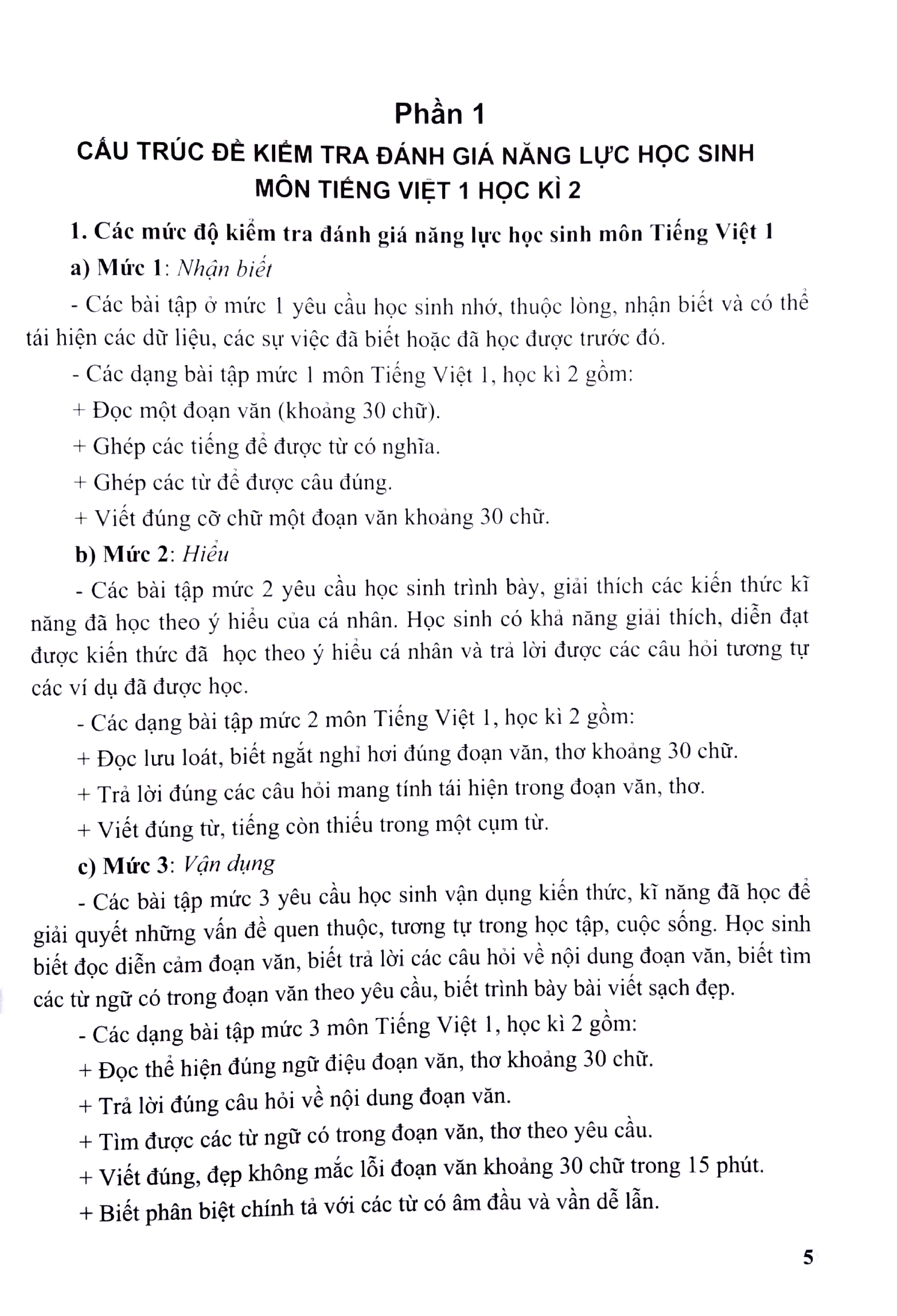 kiểm tra, đánh giá năng lực học sinh lớp 1 - môn tiếng việt - học kì 2