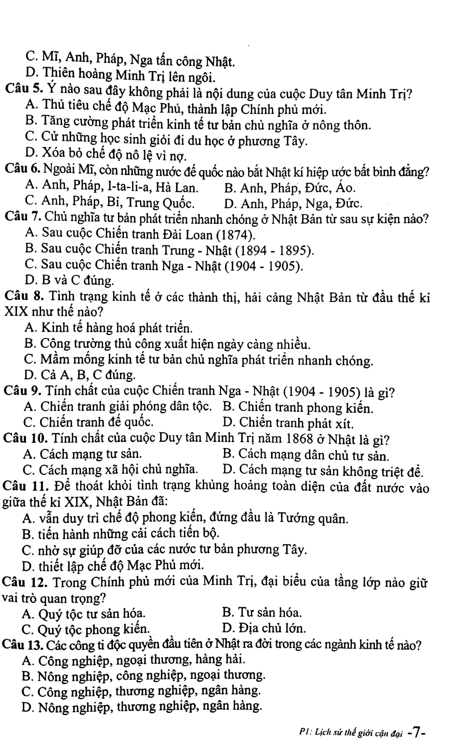 kiến thức trọng tâm và câu hỏi trắc nghiệm khách quan lịch sử 11