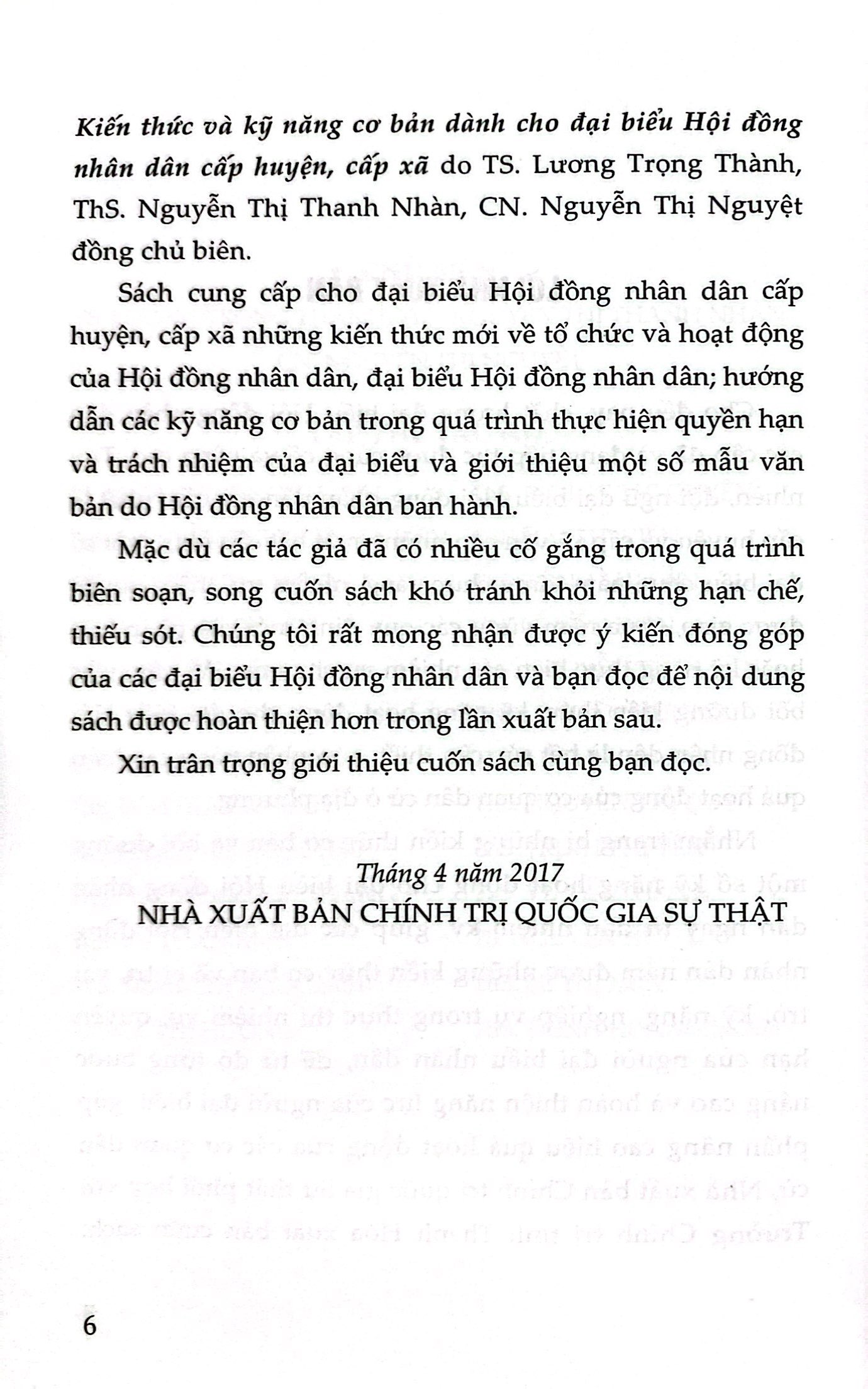 kiến thức và kỹ năng cơ bản dành cho đại biểu hội đồng nhân dân cấp huyện, cấp xã