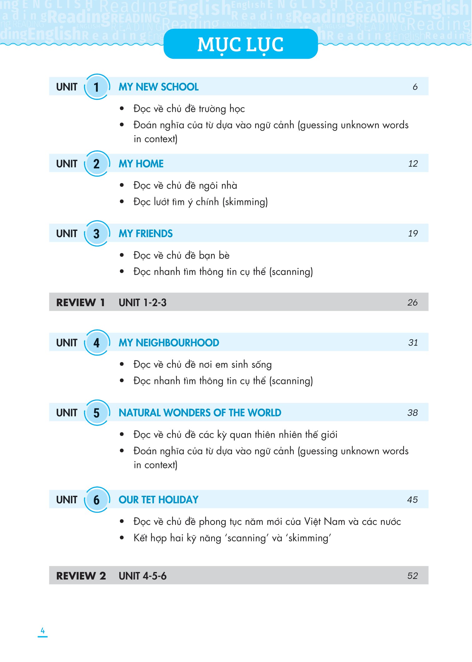 kỹ năng đọc hiểu tiếng anh lớp 6