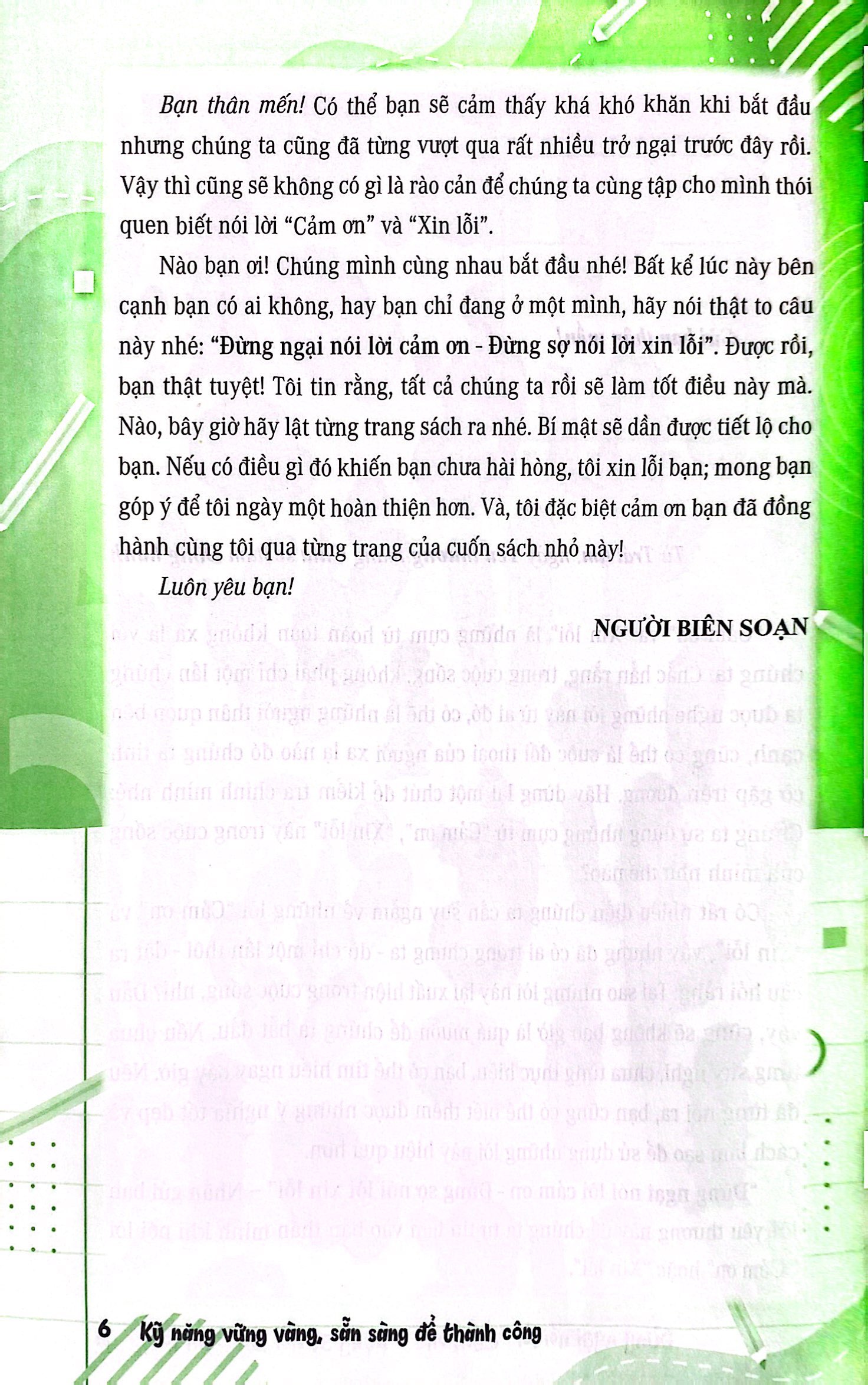 kỹ năng vững vàng sẵn sàng để thành công - đừng ngại nói lời "cảm ơn" - đừng sợ nói lời "xin lỗi" (kỹ năng nhận thức và thể hiện lòng biết ơn, hối lỗi - dùng cho lứa tuổi học sinh phổ thông)