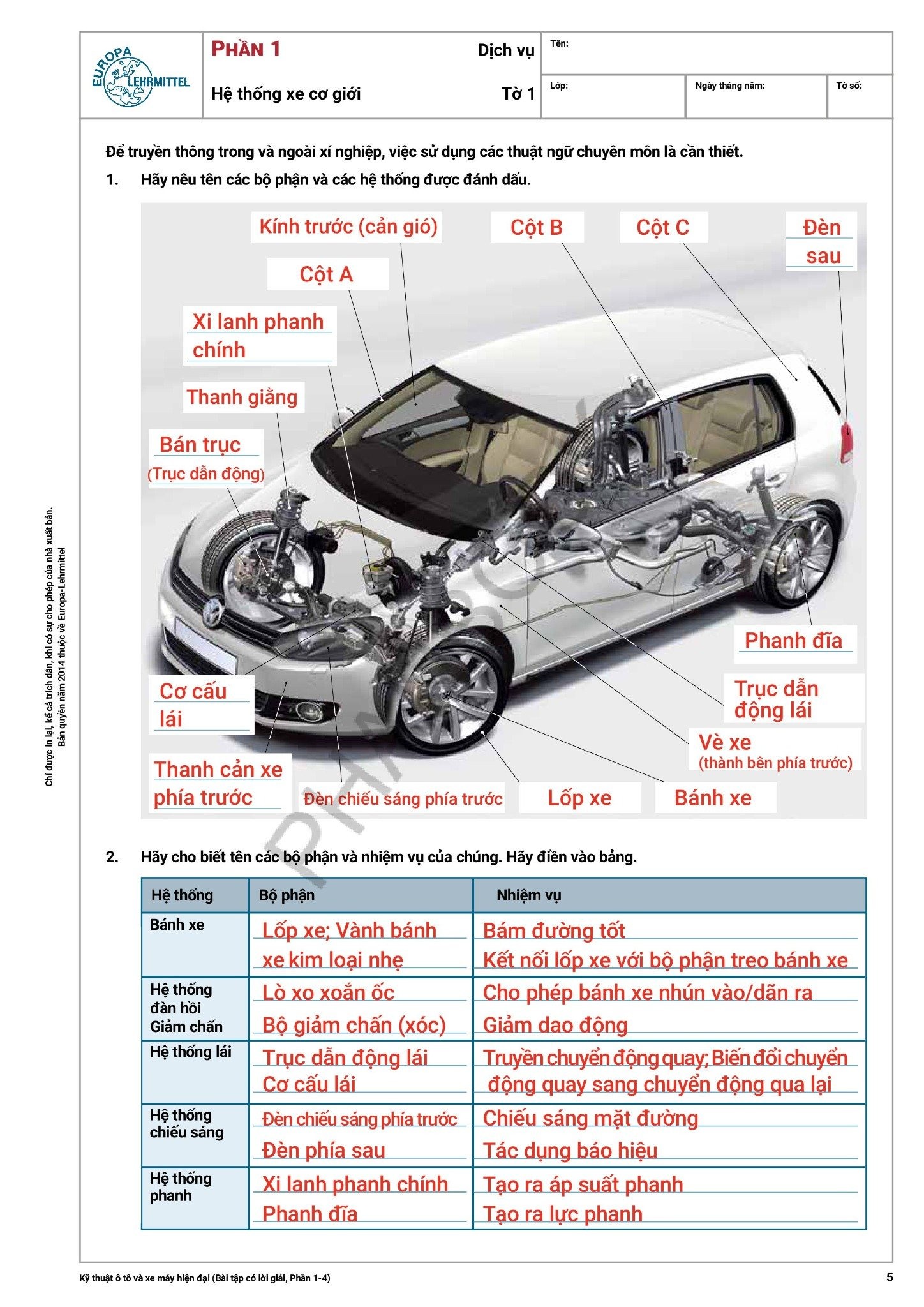 kỹ thuật ô tô và xe máy hiện đại - bài tập có lời giải