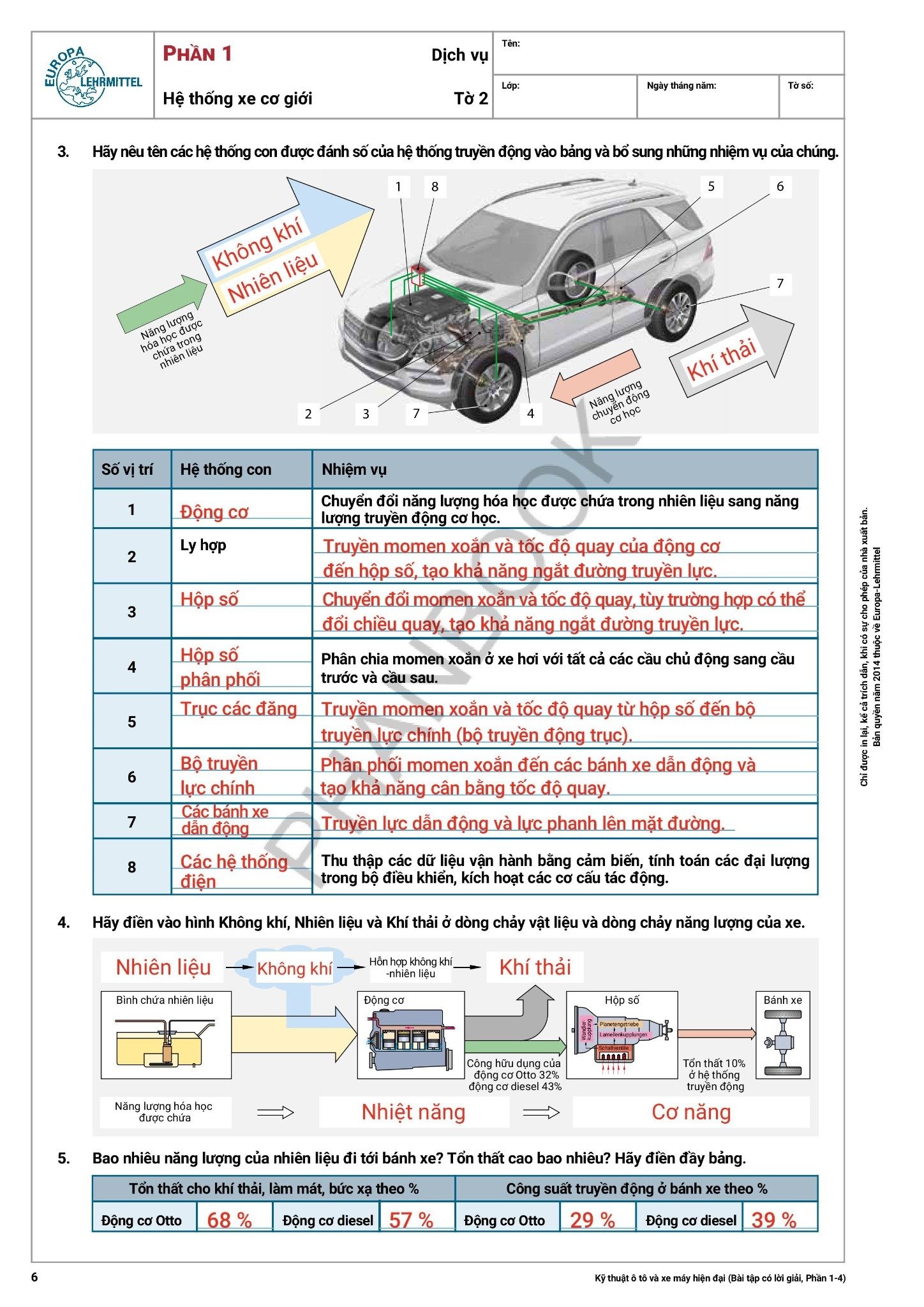 kỹ thuật ô tô và xe máy hiện đại - bài tập có lời giải
