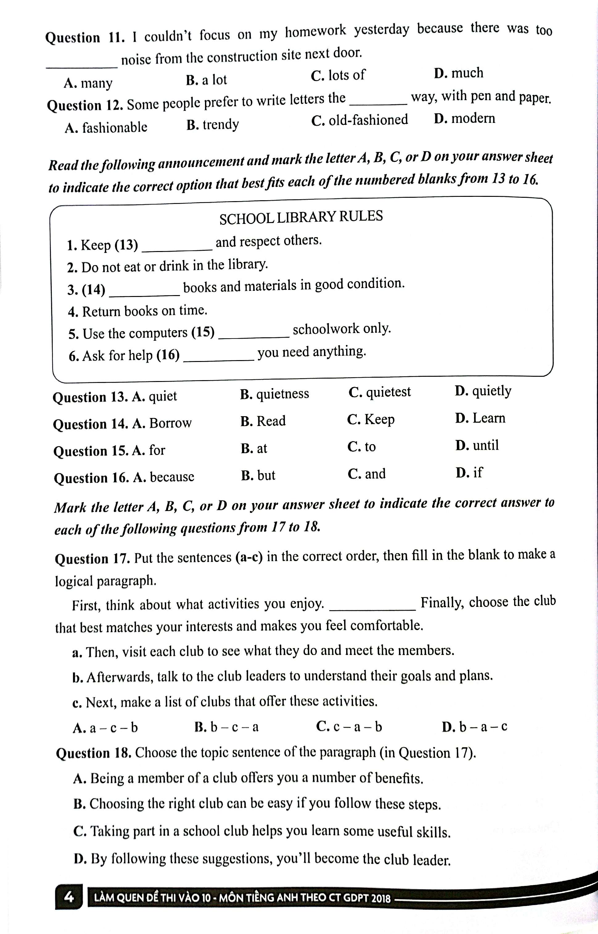 làm quen đề thi vào 10 - môn tiếng anh - theo ct gdpt 2018 - dành cho học sinh