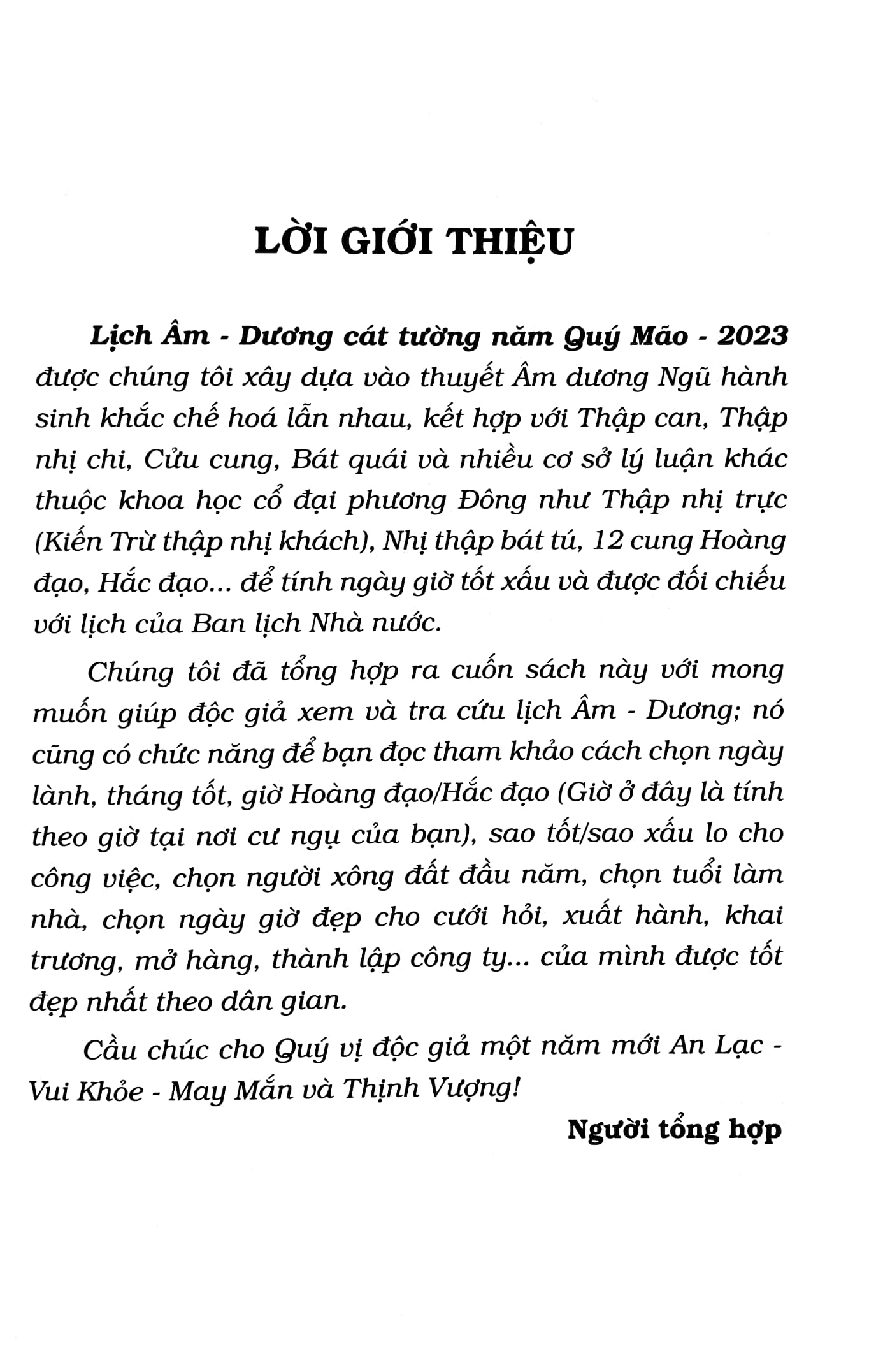 lịch âm - dương cát tường năm quý mão 2023
