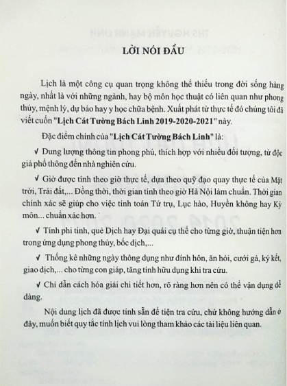 lịch cát tường bách linh 2019-2020-2021