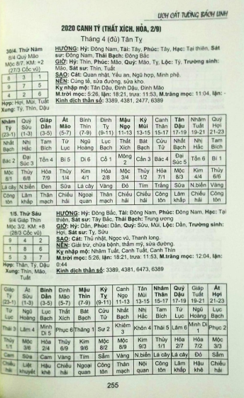 lịch cát tường bách linh 2019-2020-2021