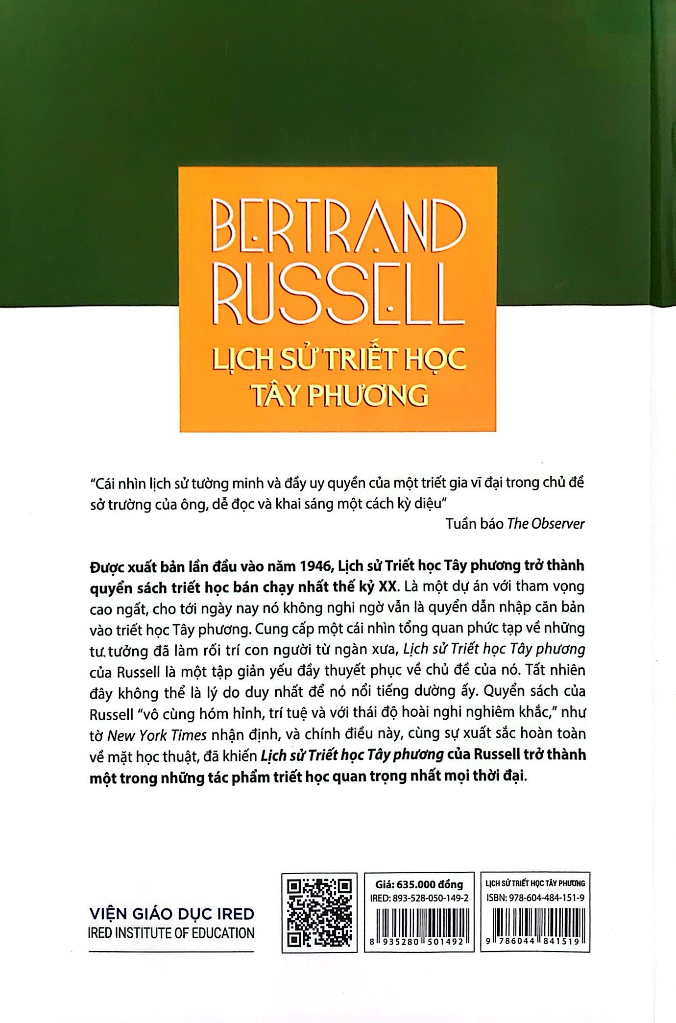 lịch sử triết học phương tây - history of western philosophy - bìa cứng