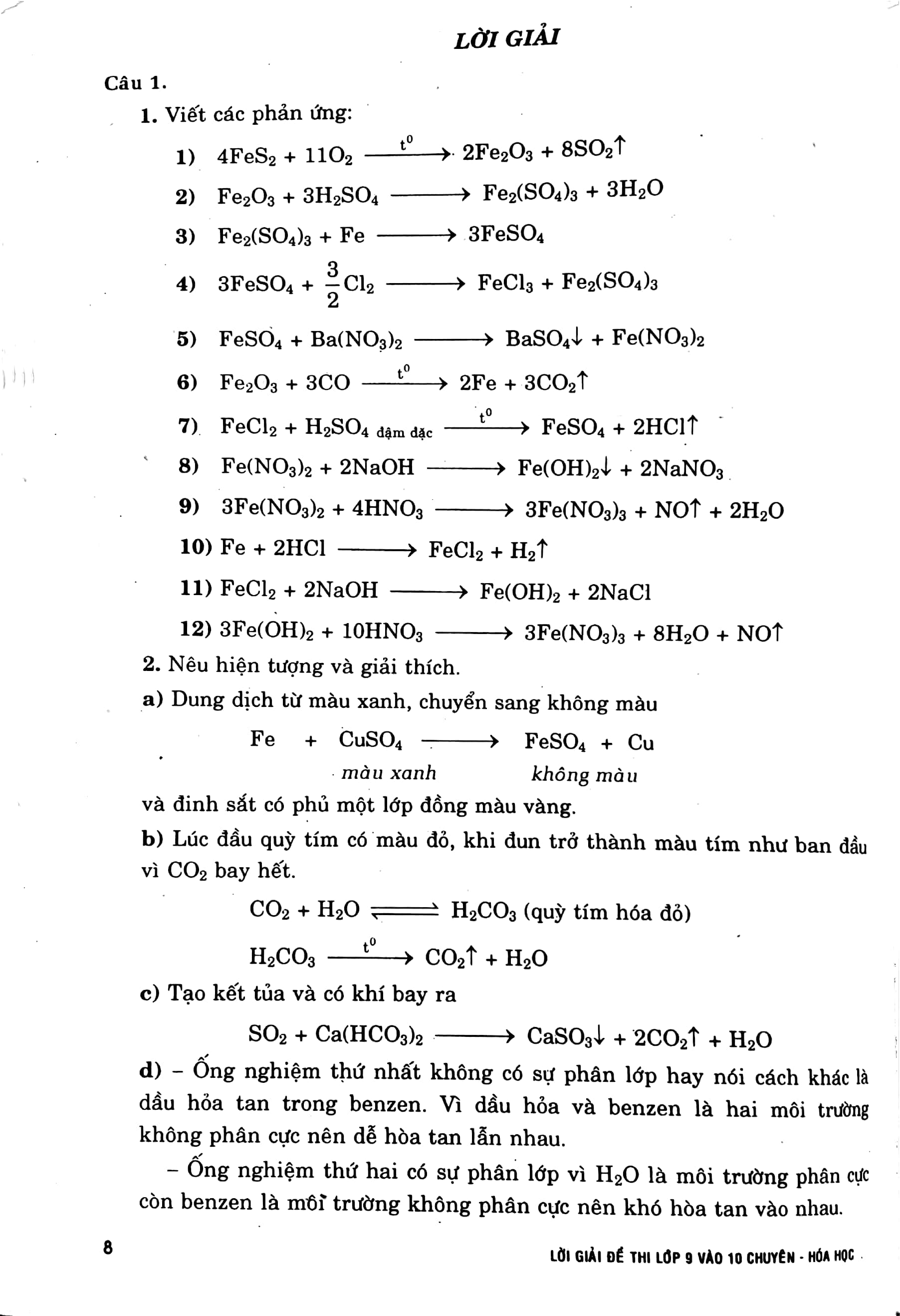 lời giải đề thi lớp 9 vào 10 môn hóa (các trường chuyên, lớp chuyên)