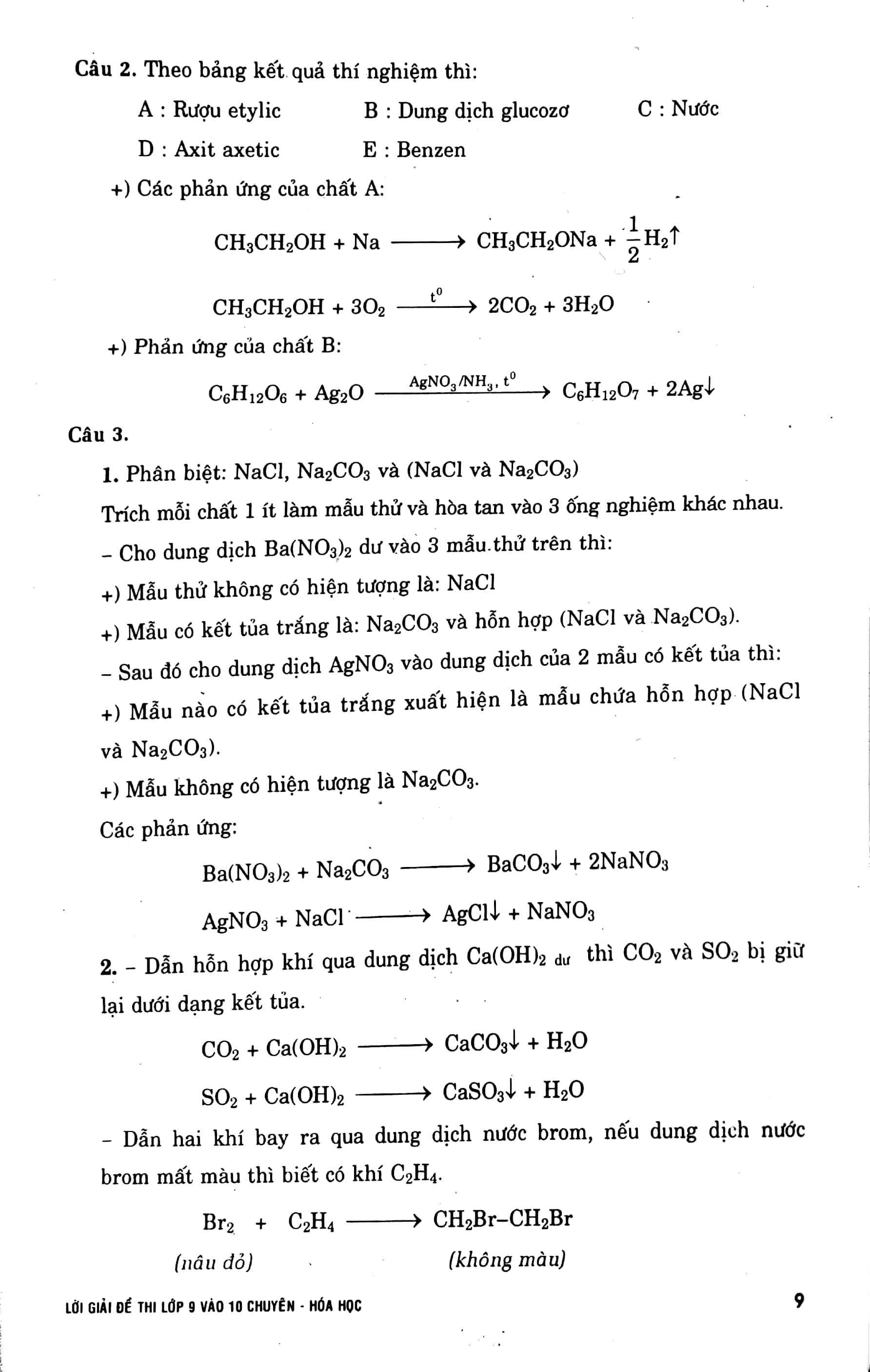 lời giải đề thi lớp 9 vào 10 môn hóa (các trường chuyên, lớp chuyên)