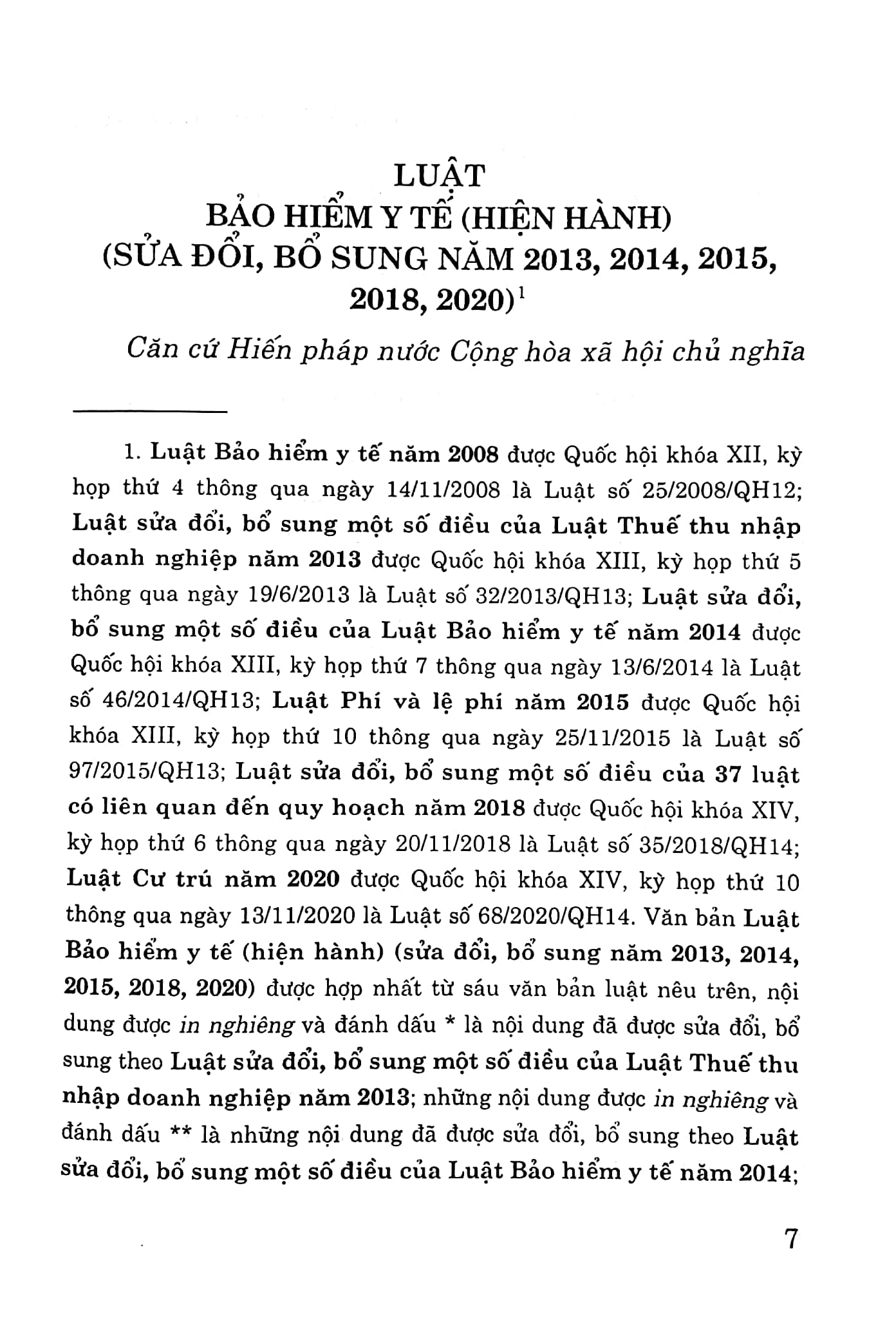 luật bảo hiểm y tế (hiện hành) (sửa đổi, bổ sung năm 2013, 2014, 2015, 2018, 2020)