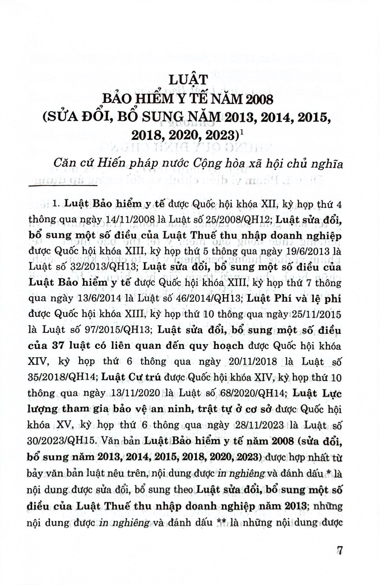 luật bảo hiểm y tế năm 2008 (sửa đổi, bổ sung năm 2013, 2014, 2015, 2018, 2020, 2023)