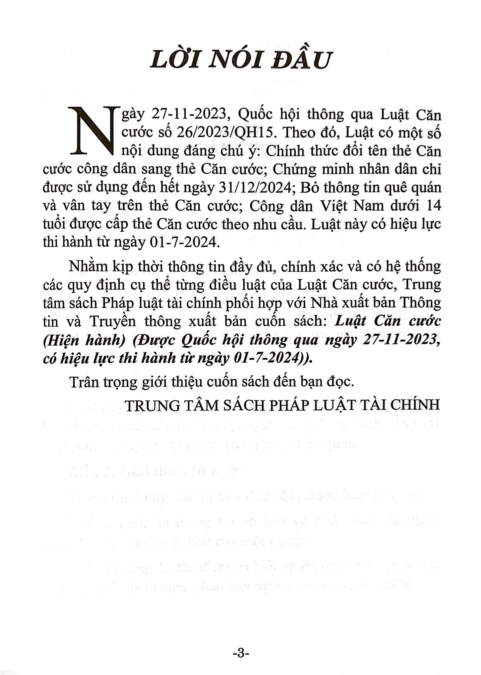 luật căn cước (hiện hành) (được quốc hội thông qua ngày 27/11/2023, có hiệu lực thi hành từ ngày 01/7/2024)