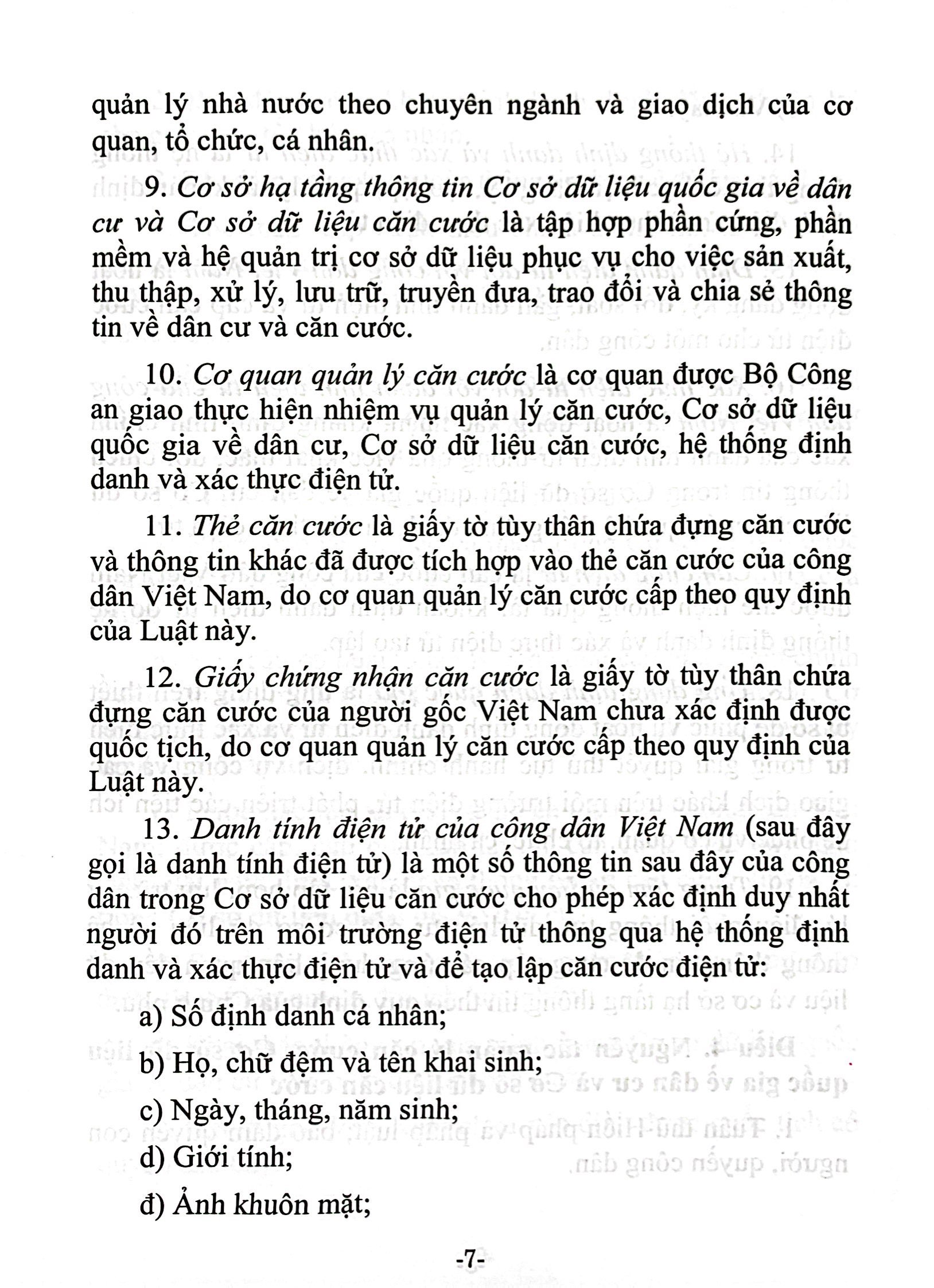 luật căn cước (hiện hành) (được quốc hội thông qua ngày 27/11/2023, có hiệu lực thi hành từ ngày 01/7/2024)