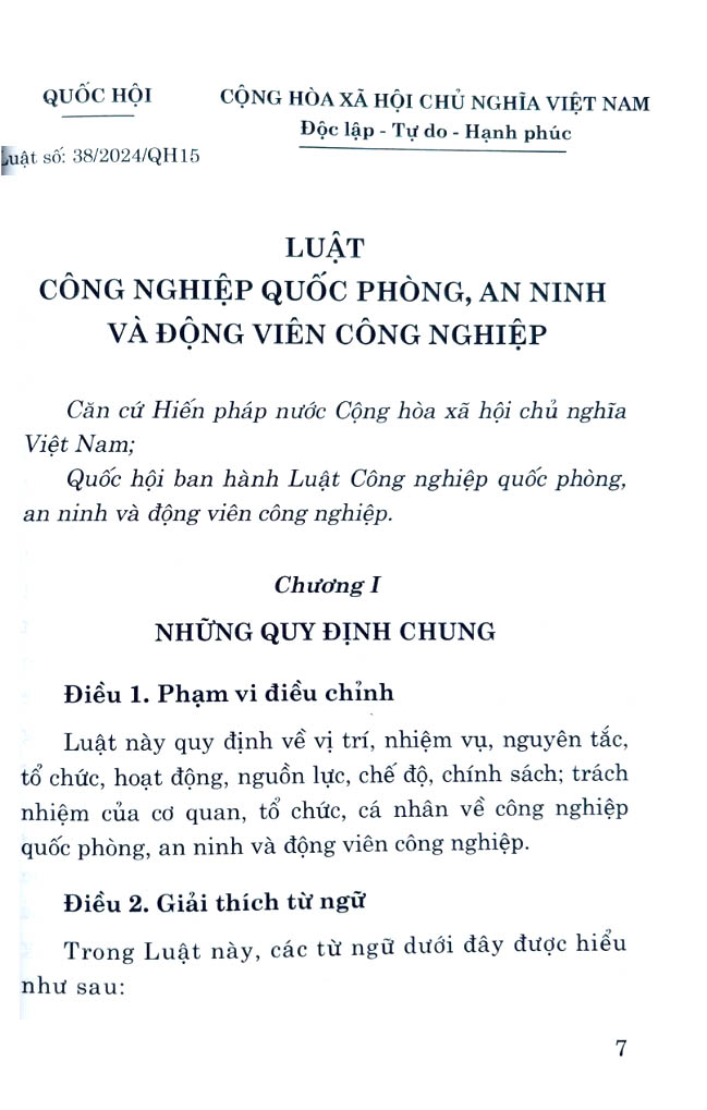 luật công nghiệp quốc phòng, an ninh và động viên công nghiệp 2024