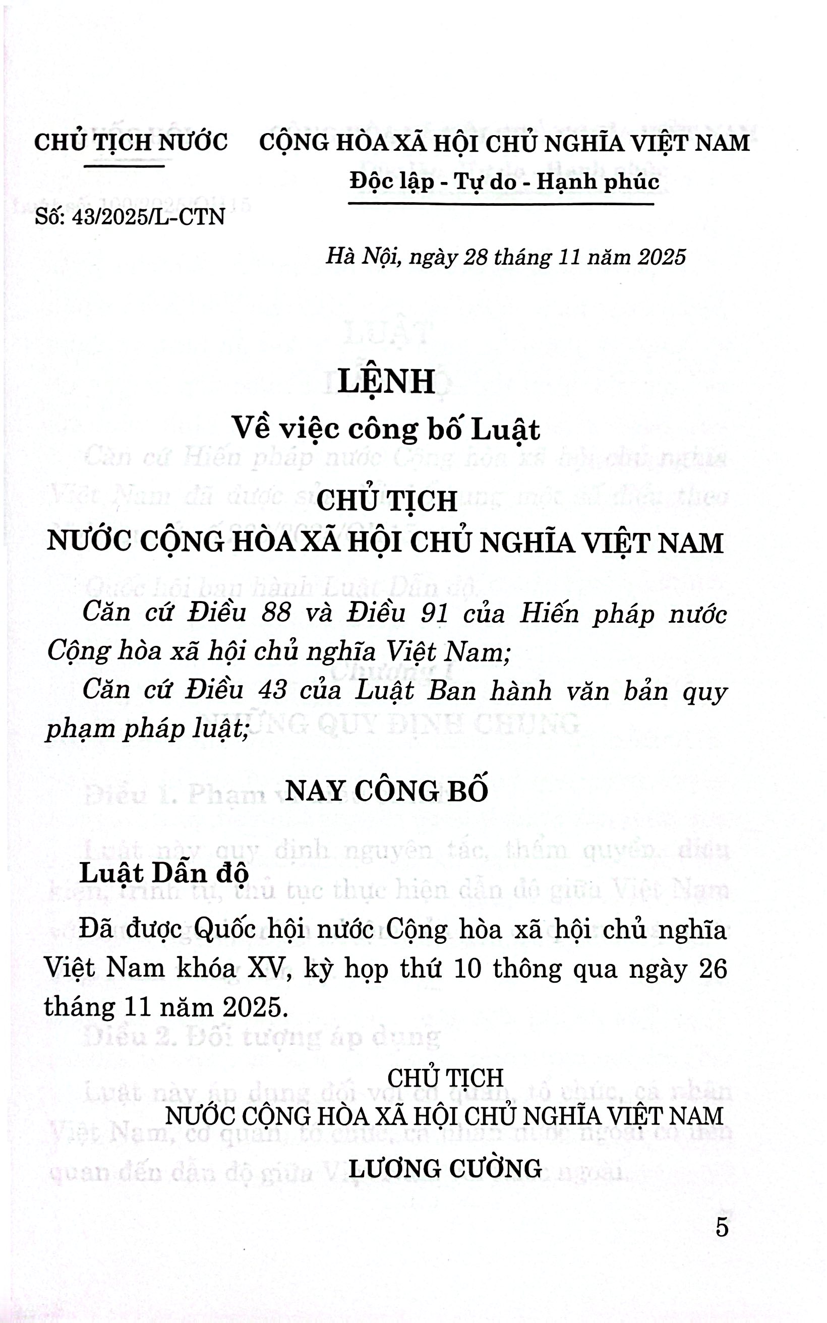 Luật Dẫn Độ Năm 2025