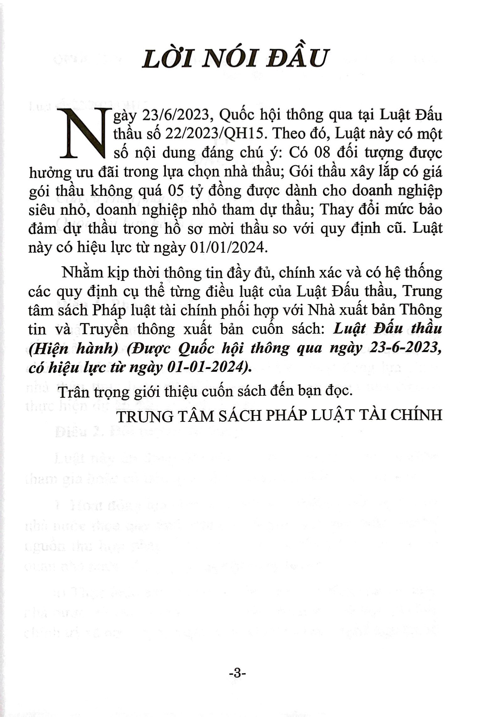 luật đấu thầu (hiện hành) (được quốc hội thông qua ngày 23/6/2023, có hiệu lực từ ngày 01/01/2024)