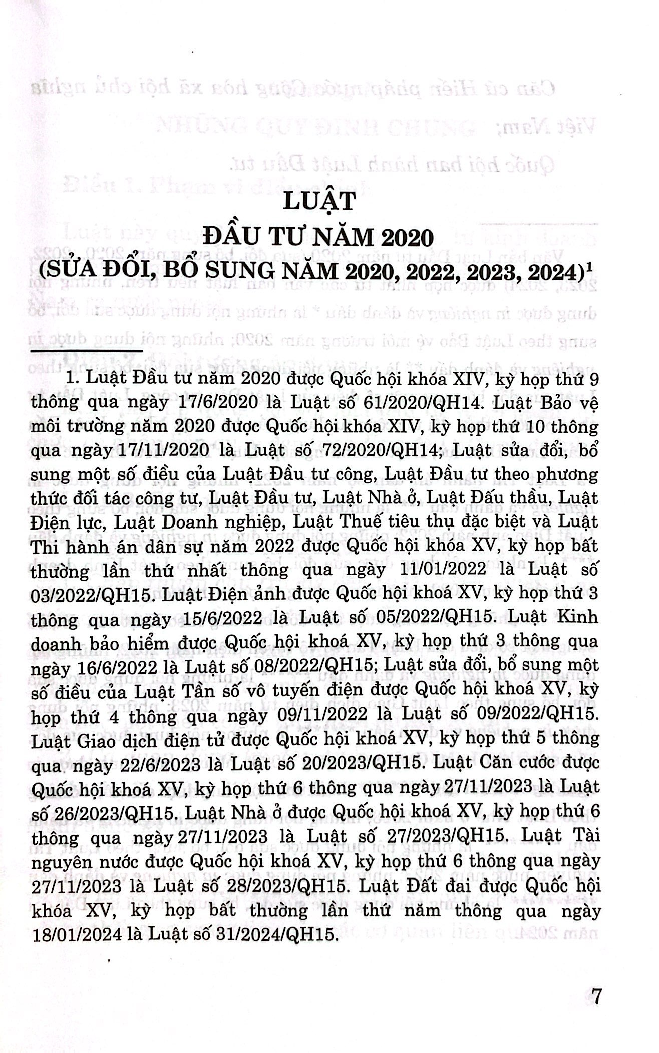 luật đầu tư năm 2020 (sửa đổi, bổ sung năm 2020, 2022, 2023, 2024)