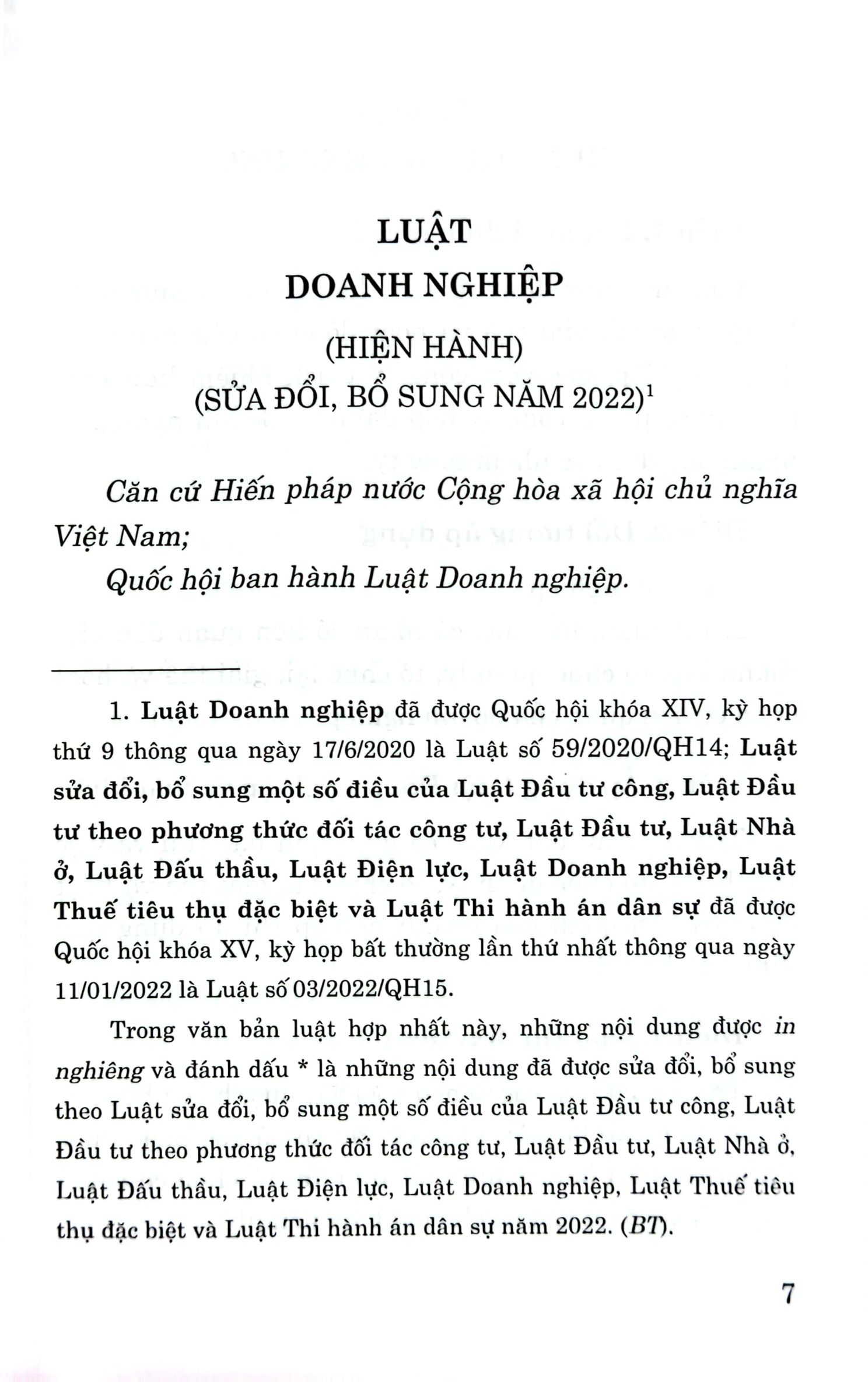 luật doanh nghiệp (hiện hành) (sửa đổi, bổ sung năm 2022)