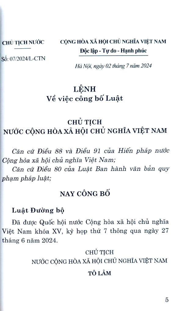 luật đường bộ năm 2024