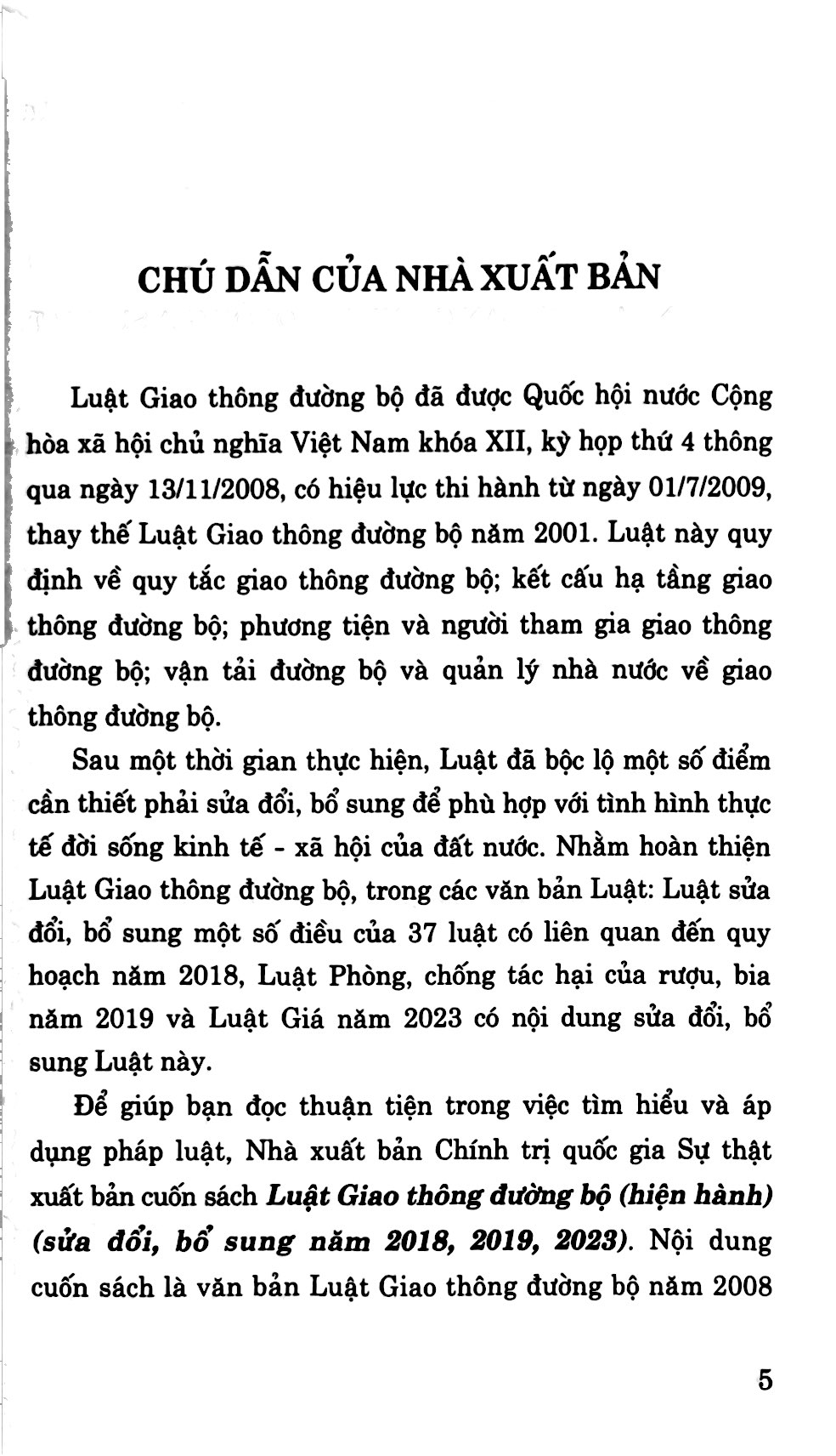 luật giao thông đường bộ (hiện hành) (sửa đổi, bổ sung năm 2018. 2019, 2023)