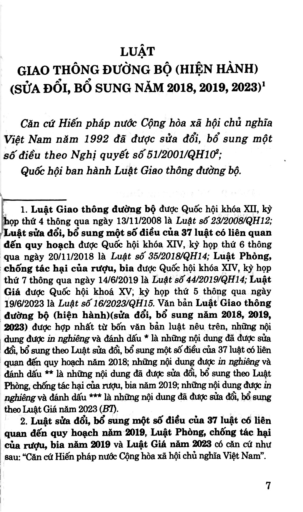 luật giao thông đường bộ (hiện hành) (sửa đổi, bổ sung năm 2018. 2019, 2023)