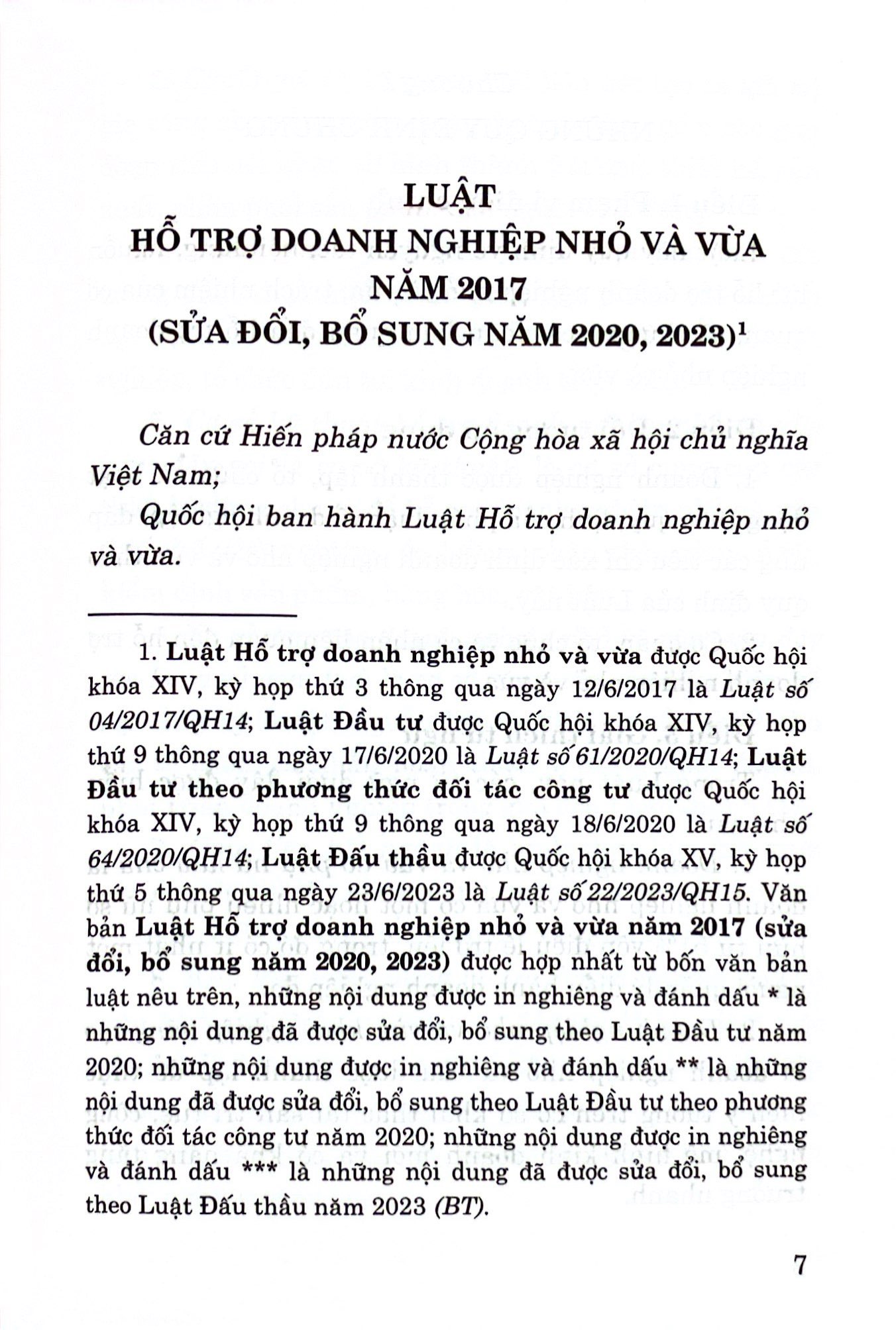 luật hỗ trợ doanh nghiệp nhỏ và vừa năm 2017 (sửa đổi, bổ sung năm 2020, 2023)
