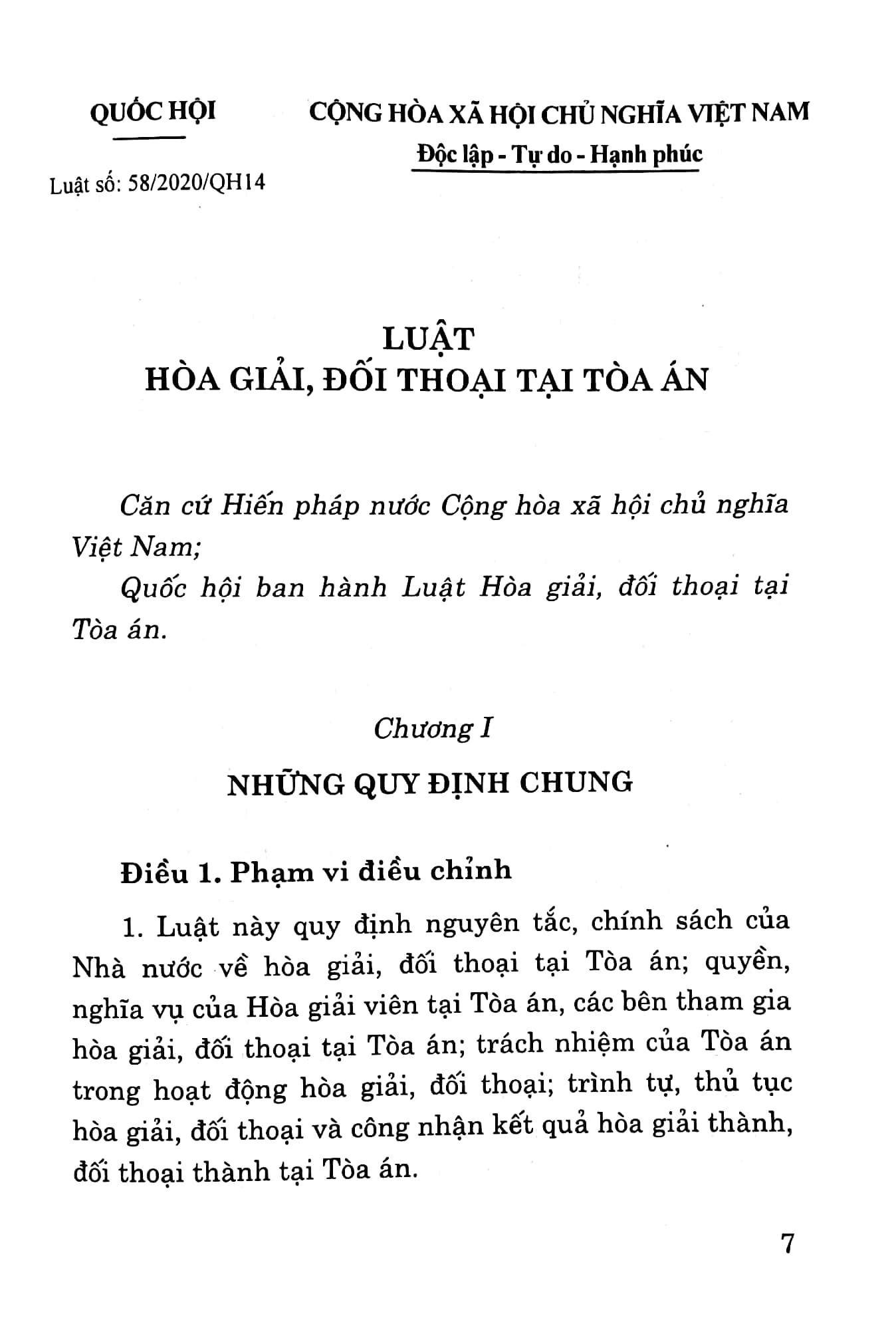 luật hòa giải, đối thoại tại tòa án