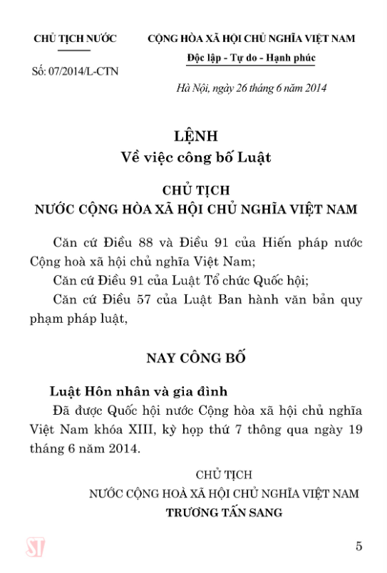 luật hôn nhân và gia đình năm 2014
