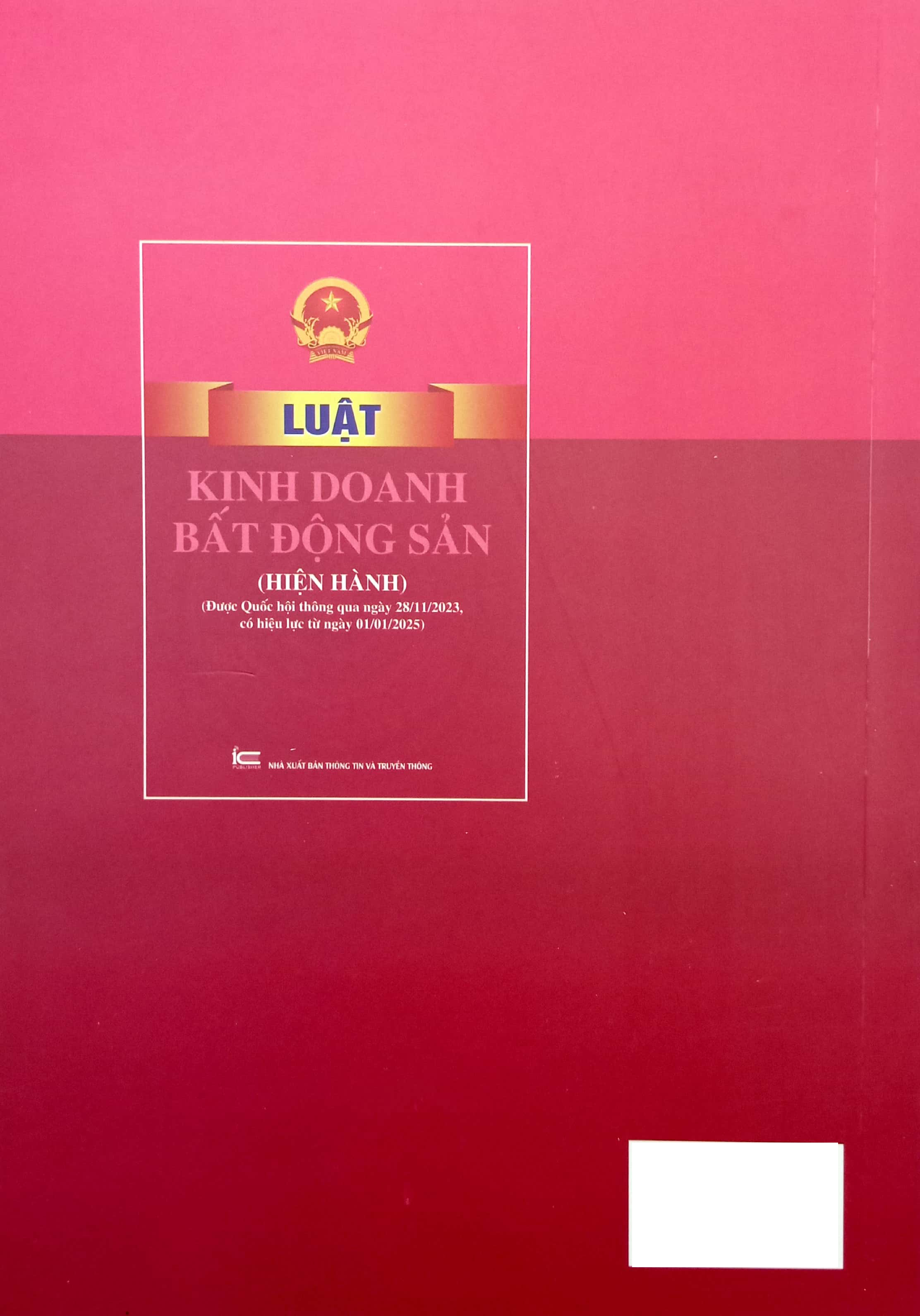 luật kinh doanh bất động sản (hiện hành) (được quốc hội thông qua ngày 28-11-2023, có hiệu lực từ ngày 01-01-2025)