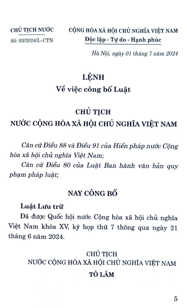 luật lưu trữ năm 2024