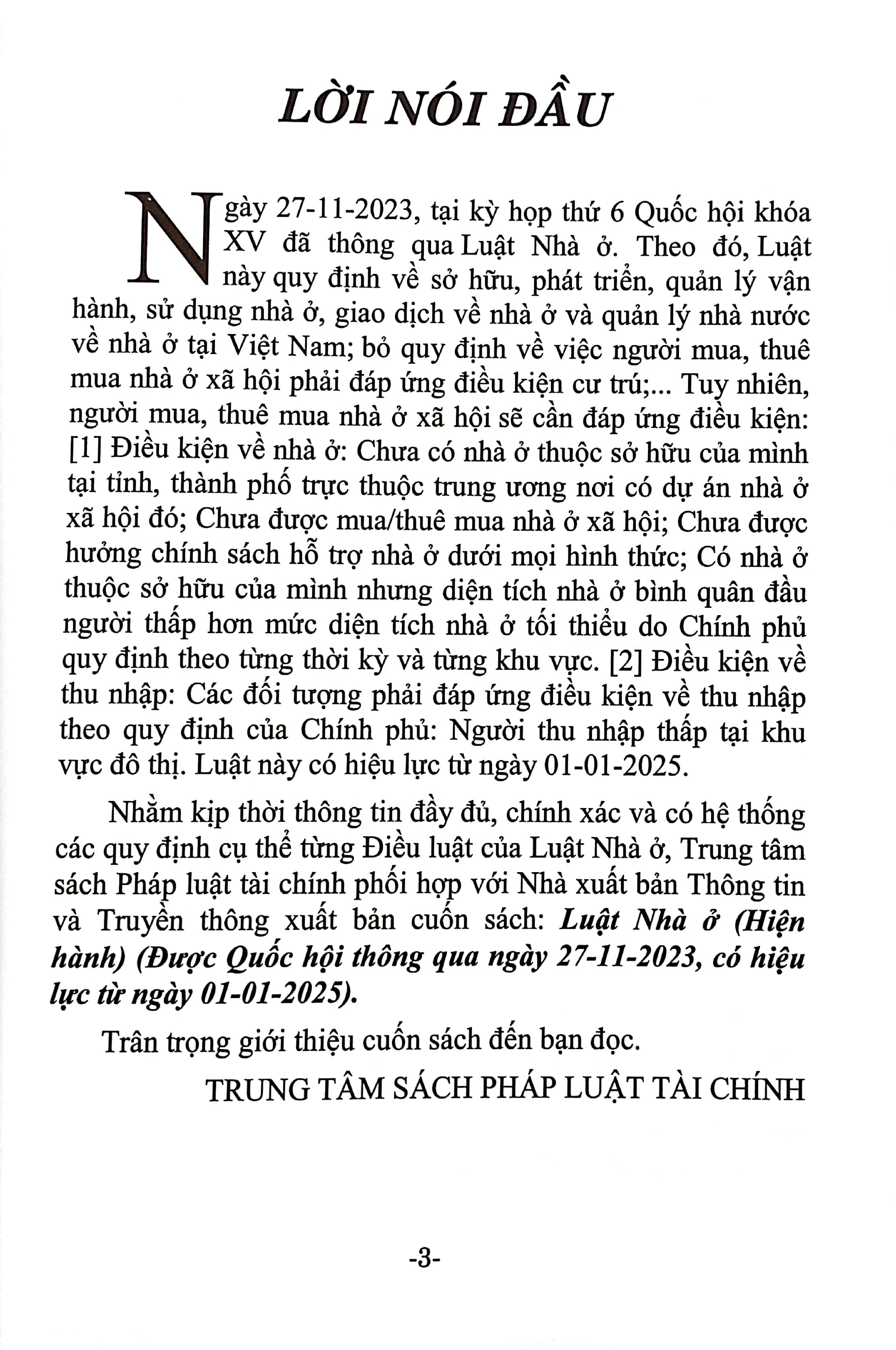 luật nhà ở (hiện hành) (được quốc hội thông qua ngày 27-11-2023, có hiệu lực từ ngày 01-01-2025)