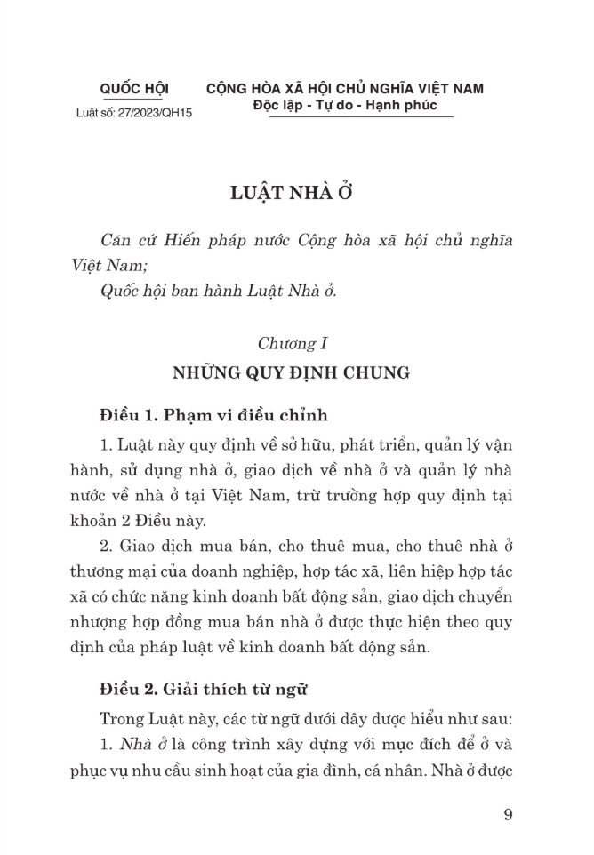 Luat Nha O Nam 2023 - The 2023 Housing Law - Song Ngu Viet-Anh