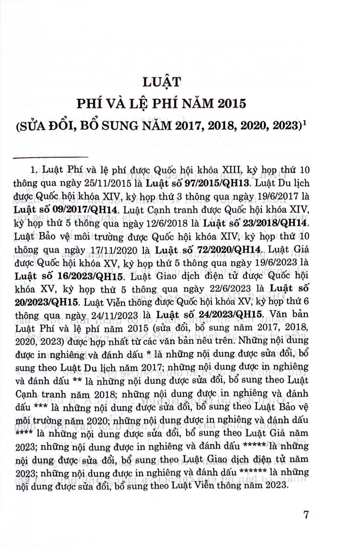 luật phí và lệ phí năm 2015 (sửa đổi, bổ sung năm 2017, 2018, 2020, 2023)