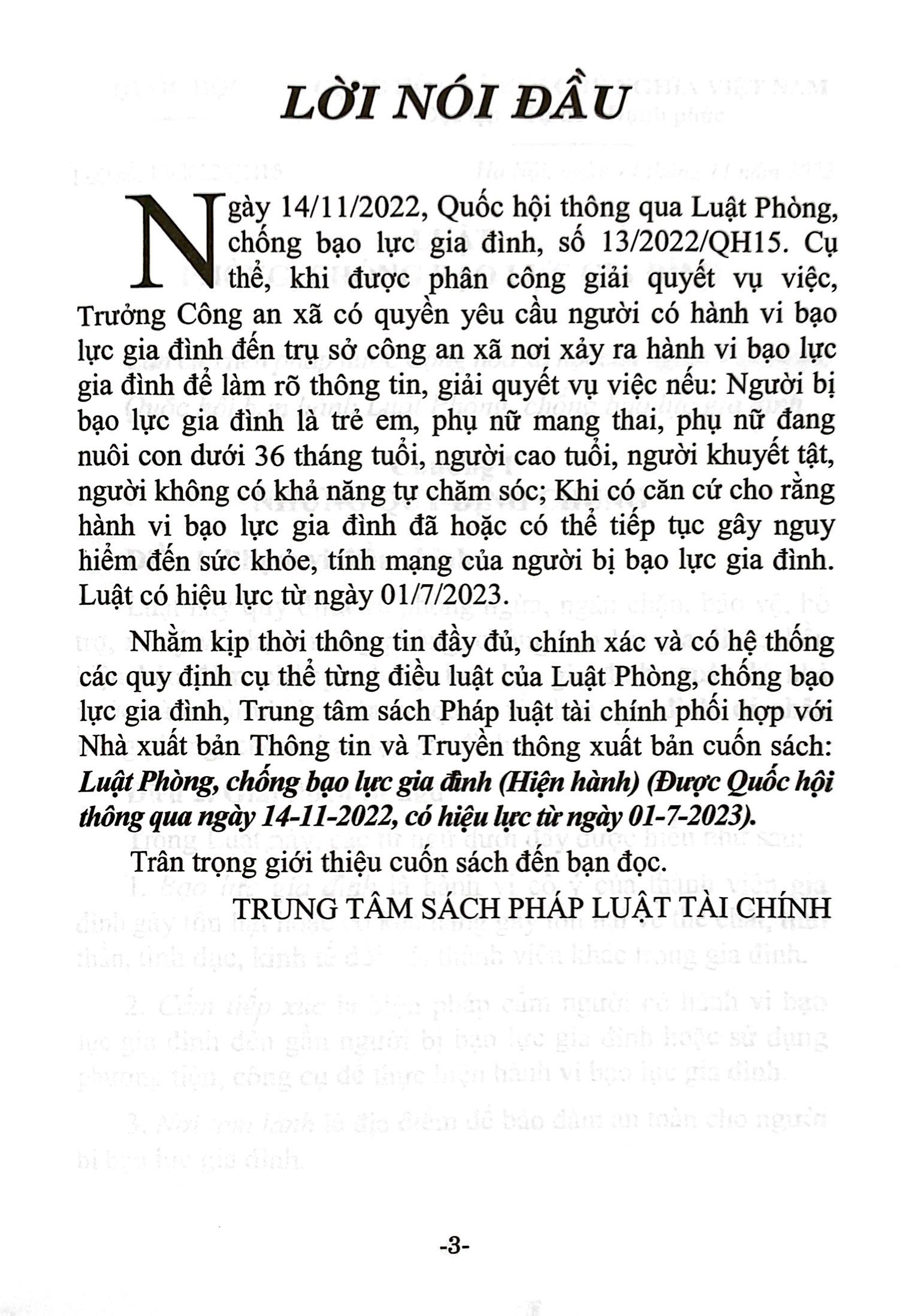 luật phòng, chống bạo lực gia đình (hiện hành) (được quốc hội thông qua ngày 14/11/2022, có hiệu lực từ ngày 01/7/2023)