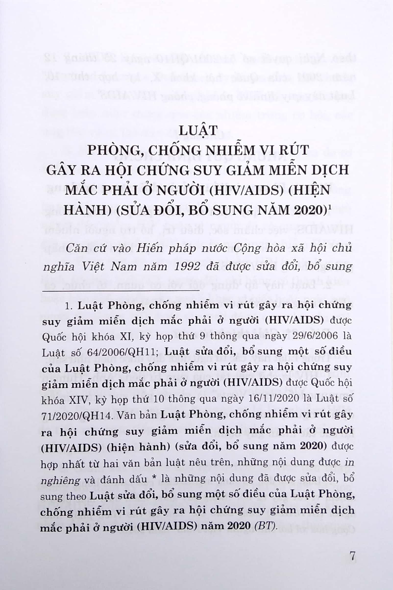 luật phòng, chống nhiễm vi rút gây ra hội chứng suy giảm miễn dịch mắc phải ở người (hiv/aids) (hiện hành) (sửa đổi, bổ sung năm 2020)