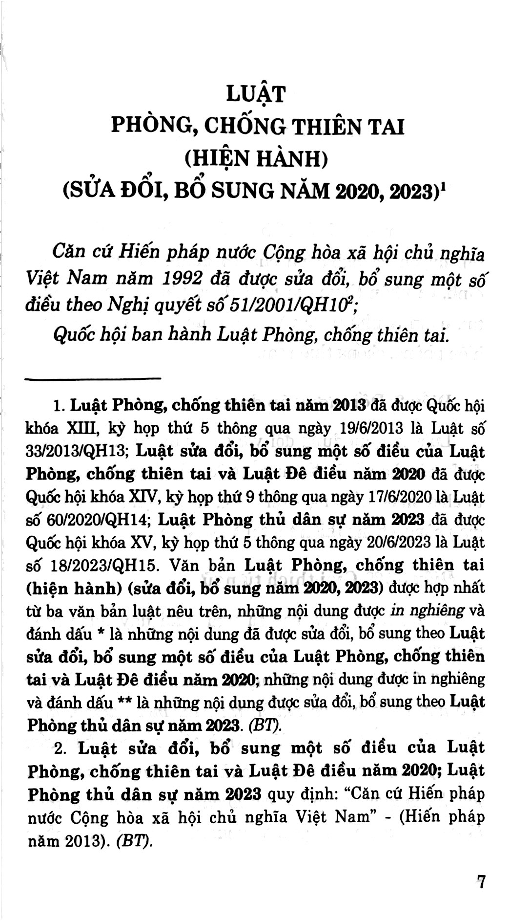 luật phòng chống thiên tai (hiện hành) (sửa đổi, bổ sung năm 2020, 2023)