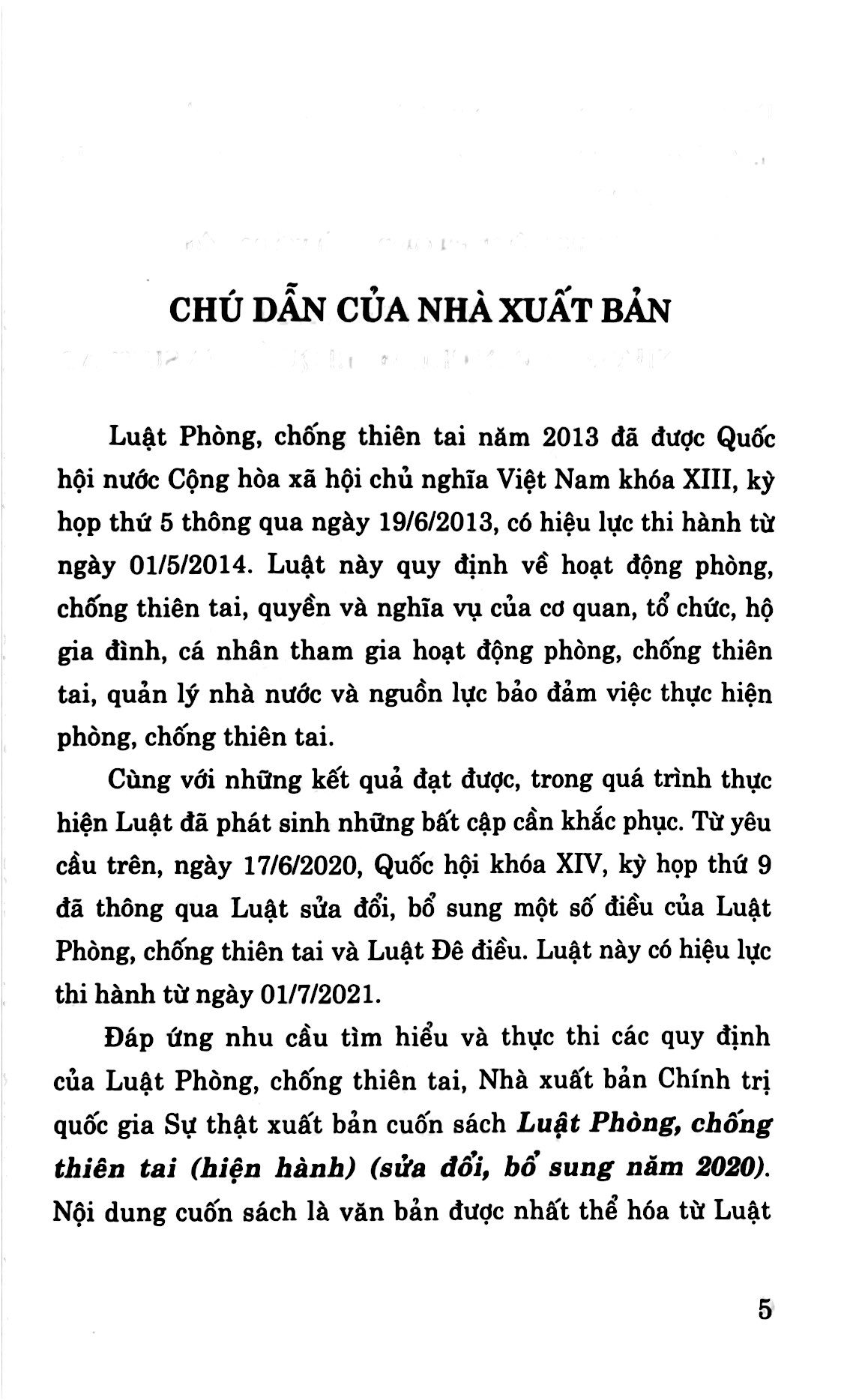 luật phòng, chống thiên tai (hiện hành)(sửa đổi, bổ sung năm 2020)