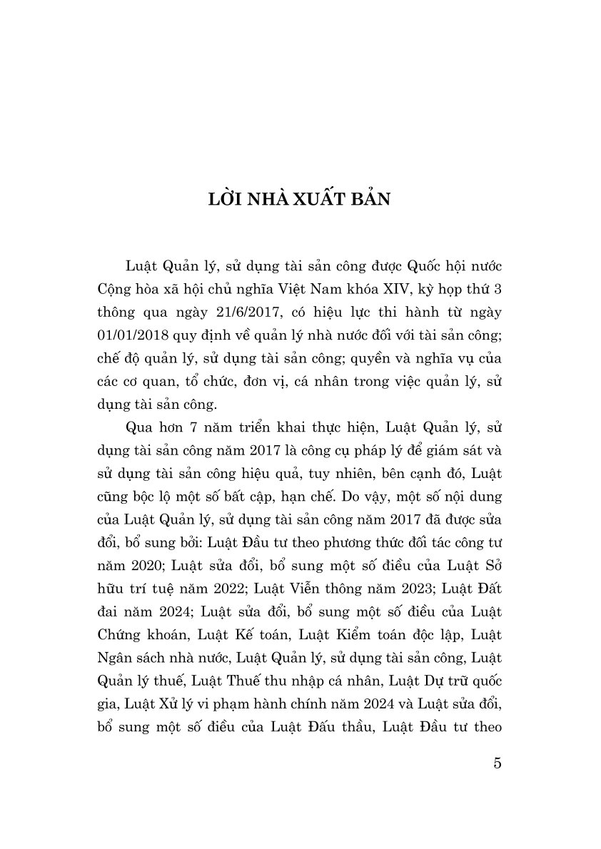 Luật Quản Lý, Sử Dụng Tài Sản Công Năm 2017 (Sửa Đổi, Bổ Sung Năm 2020,2023,2024,2025)