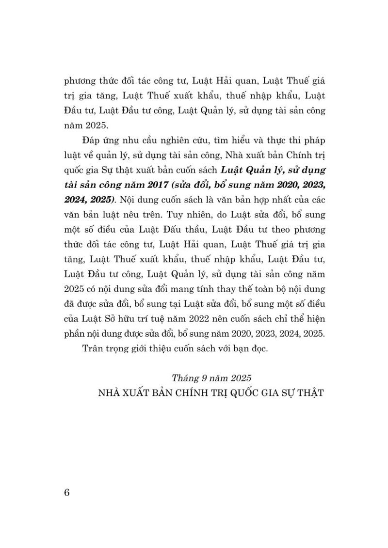 Luật Quản Lý, Sử Dụng Tài Sản Công Năm 2017 (Sửa Đổi, Bổ Sung Năm 2020,2023,2024,2025)