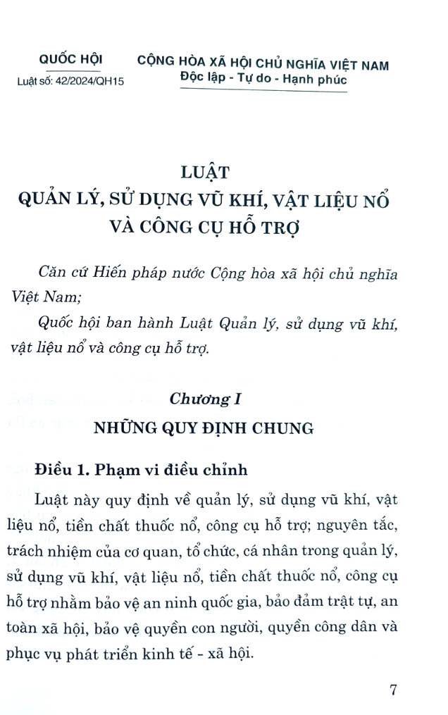 luật quản lý, sử dụng vũ khí, vật liệu nổ và công cụ hỗ trợ năm 2024