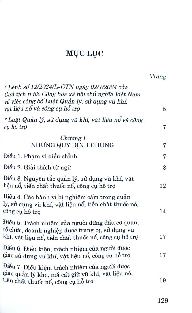 luật quản lý, sử dụng vũ khí, vật liệu nổ và công cụ hỗ trợ năm 2024