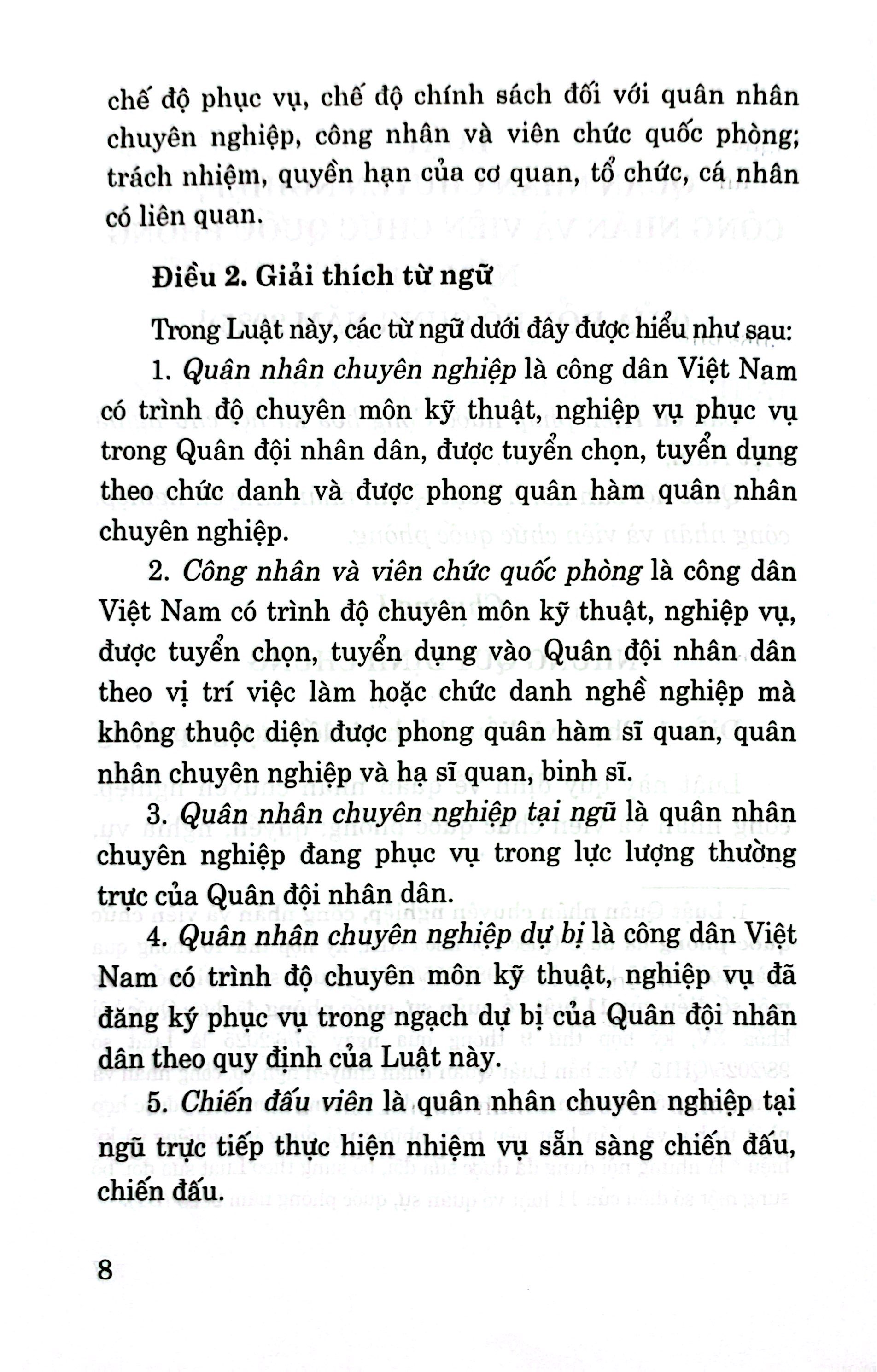Luật Quân Nhân Chuyên Nghiệp, Công Nhân Và Viên Chức Quốc Phòng Năm 2015 (Sửa Đổi, Bổ Sung Năm 2025)